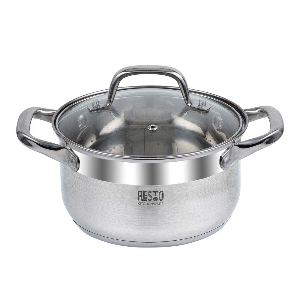 RESTO Kitchenware Kochtopf Libra, Topf energiesparend und spülmaschinenfest, Edelstahl 18/10 (1-tlg), Induktion, für alle Herdarten geeignet mit hitzebeständigem Glasdeckel