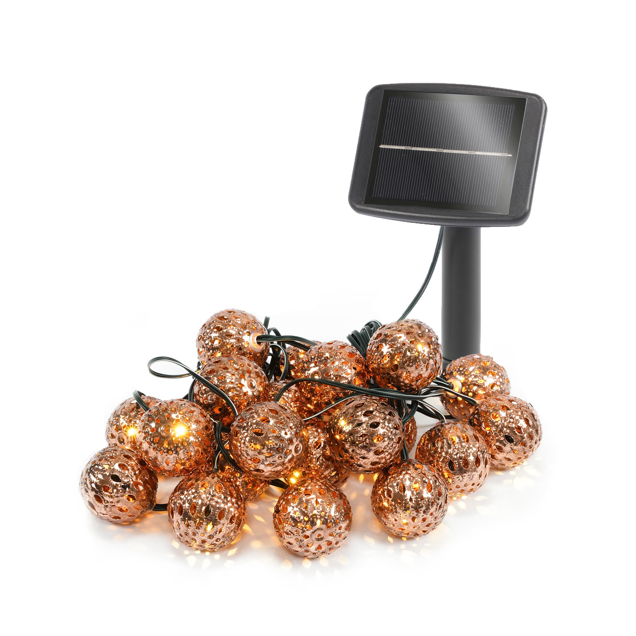 esotec LED Gartenleuchte orientalische Solarkette 20 Kugeln 9,5m +2m Zuleitung 3000K 102186, Dauer- oder Blinklicht, ON/OFF, automatisch EIN/AUS bei Dämmerung, LED fest integriert, 3000K warmweiß, Dauer- oder Blinklicht