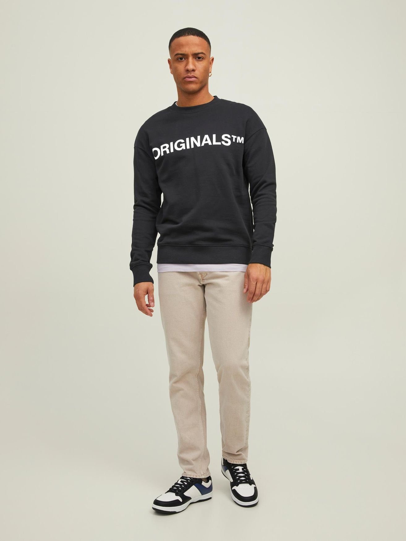 Langarm Sweater Sweatshirt Jack JORCLEAN & Basic Schwarz-2 Jones 4672 Shirt in Rundhals Pullover