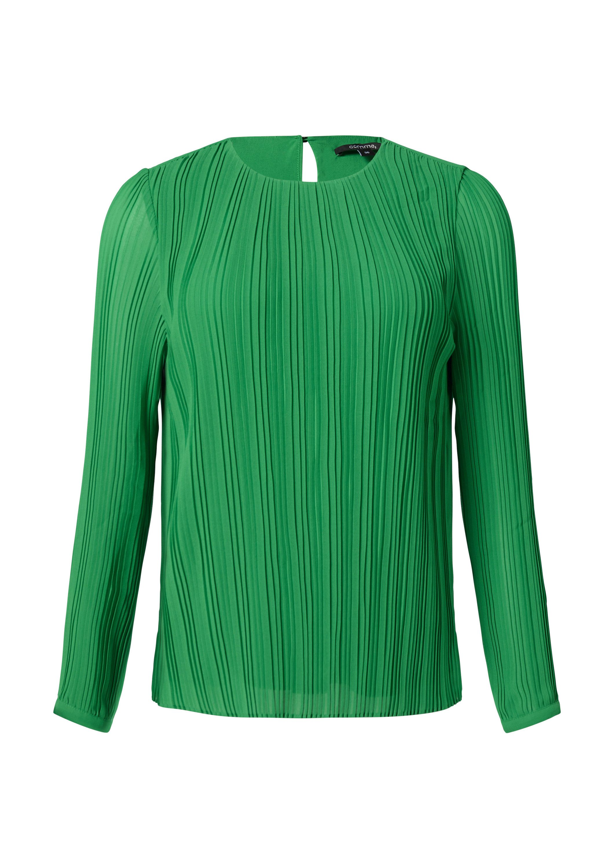 comma Langarmbluse Bluse Plissierte Chiffonbluse mit Rundhalsausschnitt günstig online kaufen