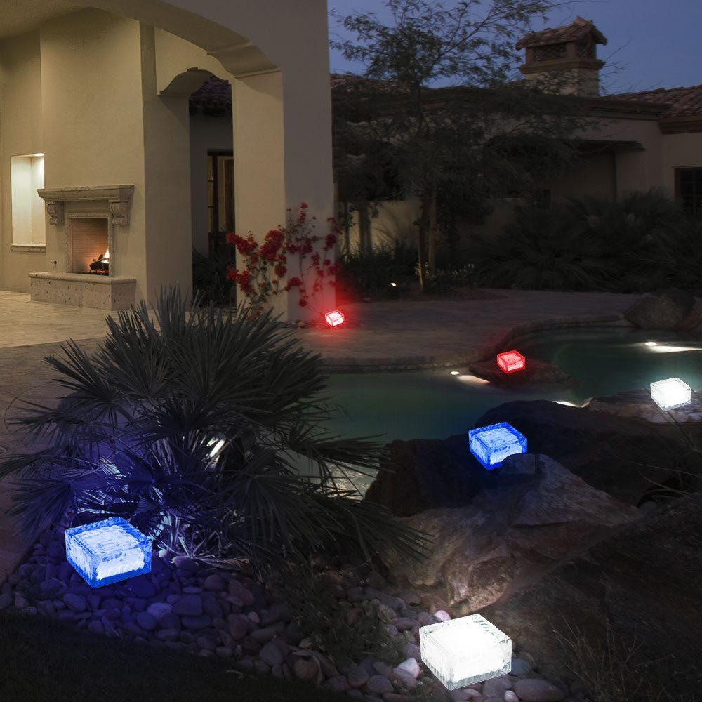 Harms Import Gartenleuchte, LED-Leuchtmittel fest verbaut, 3er Set LED Solar Leuchten Glas Eis Würfel Außen Beleuchtungen IP44