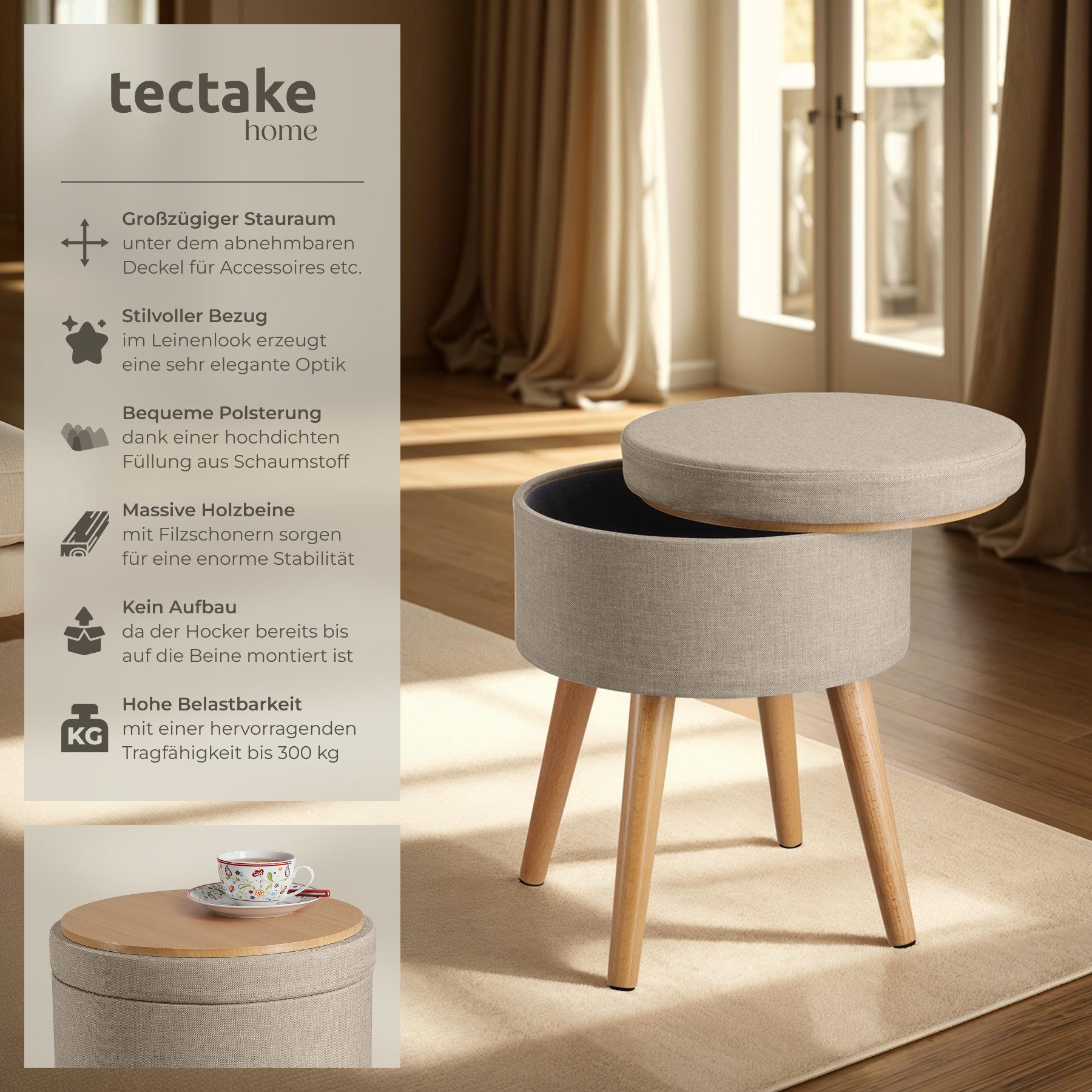 tectake Sitzhocker Schminkhocker Yara gepolstert in günstig online kaufen
