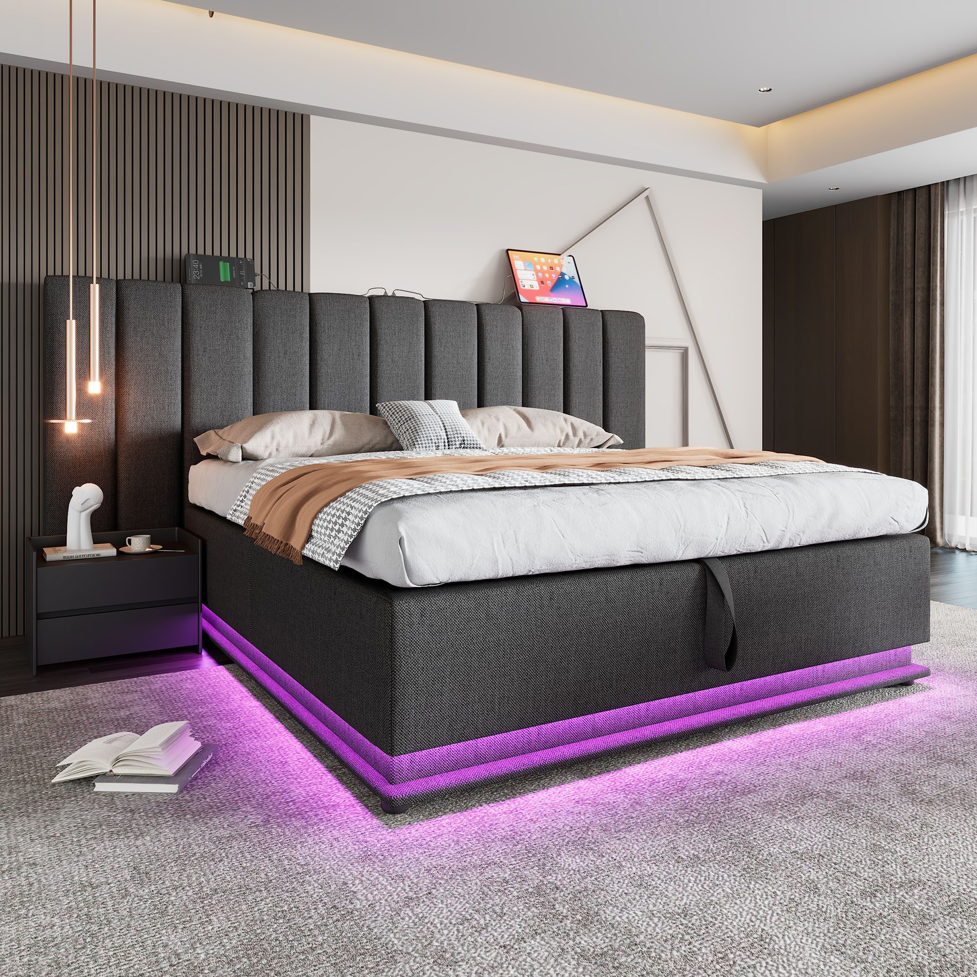 VISTEFLY Polsterbett Polsterbett 180x200 mit App-LED, günstig online kaufen