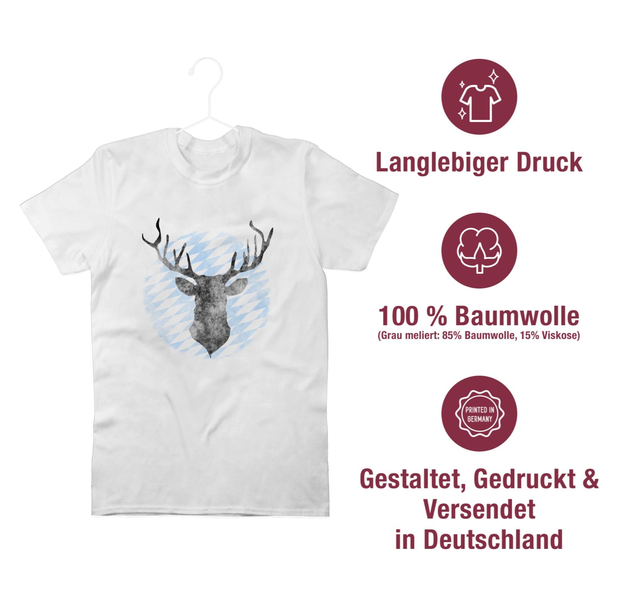 Hirsch T-Shirt für Mode Bayern 2 Weiß Oktoberfest Herren Shirtracer