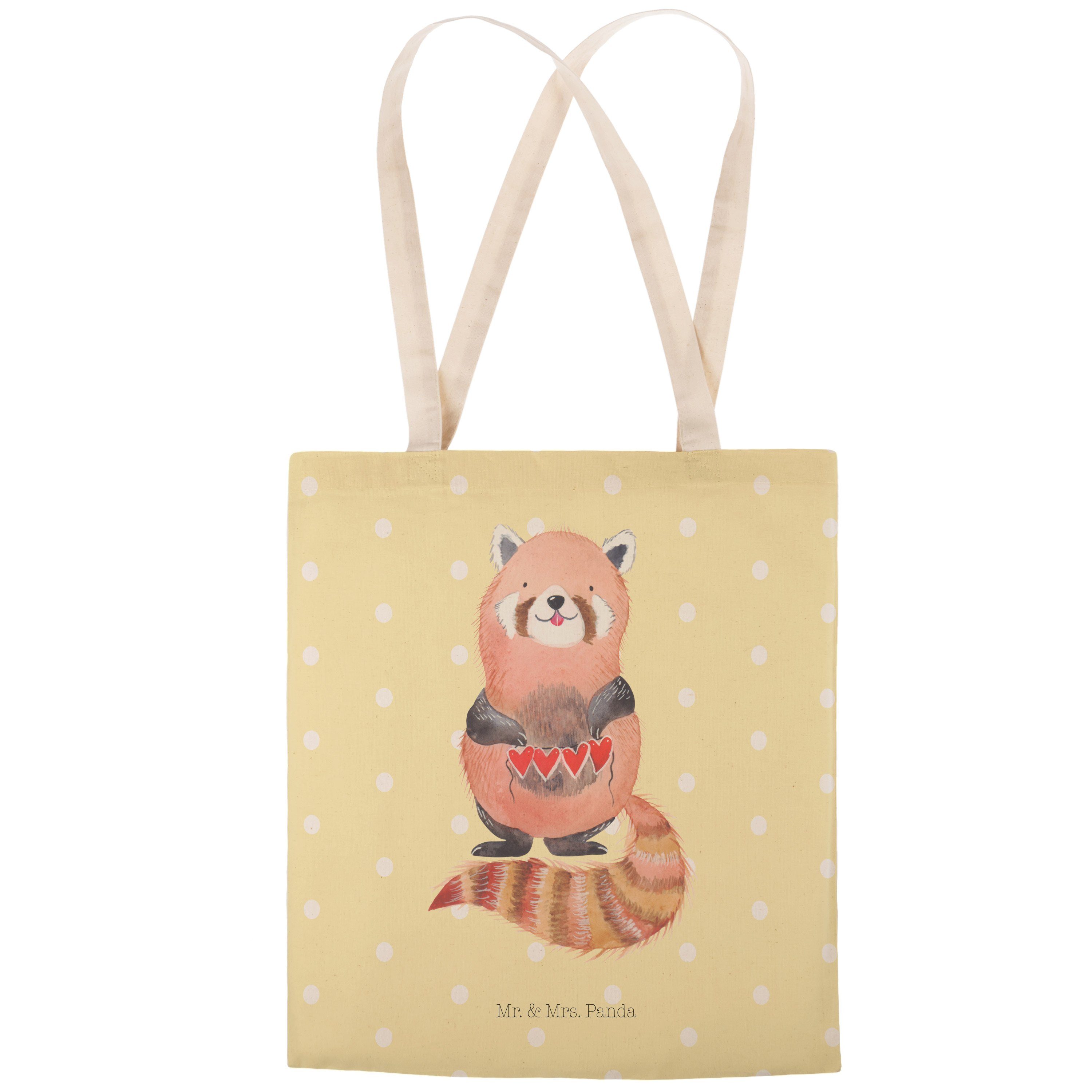 Mr. & Mrs. Panda - Geschenk, Roter Panda Tasche, Laune, Pastell Gelb Gute Tragetasche (1-tlg) - Beuteltasc