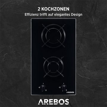 Arebos Gas-Kochfeld Glas 30 cm AR-HE-GH30CM, Geeignet für Erdgas und Propangas, Gaskochfeld Gasherd