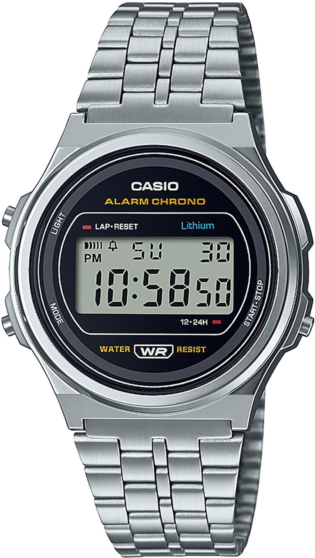 CASIO VINTAGE Chronograph A171WE-1AEF, Quarzuhr, Armbanduhr, Damen, Herren, digital, retro, Stoppfunktion