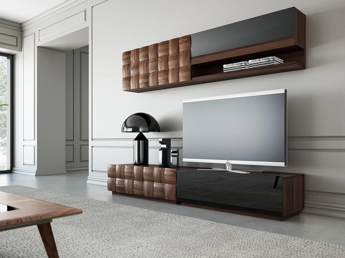 Xlmoebel Wohnwand Stilvolles Wohnzimmer-Set aus hochwertigen Holzmöbeln mit TV-Ständer, (4-St., Wohnzimmer Set 4tlg (2x TV-Ständer + Wandschrank + Wandregal), Hergestellt in Europa