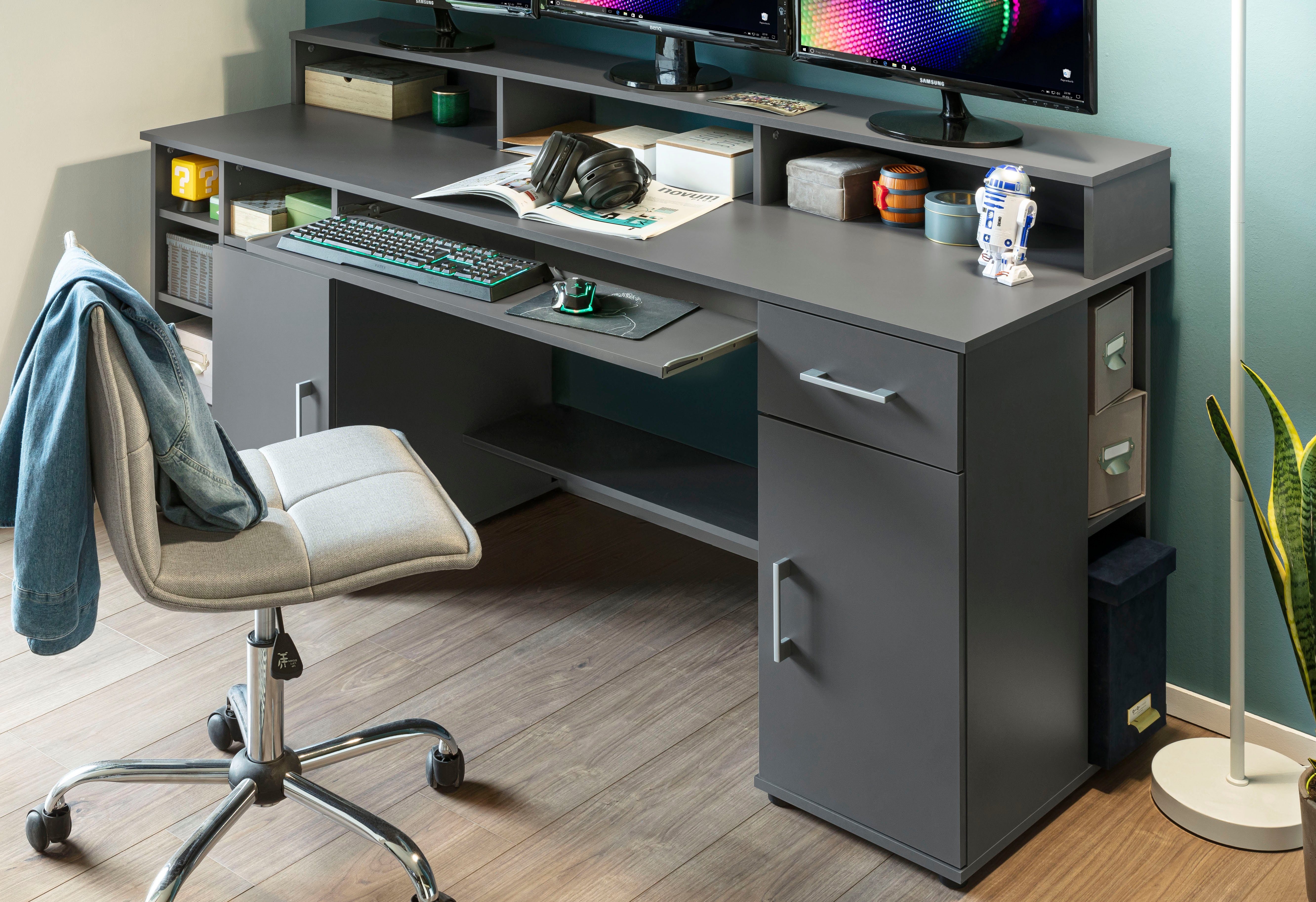 VOGL Möbelfabrik Schreibtisch Timra mit Monitoraufsatz, Tastaturauszug & Towerfach, Breite 154 oder 178 cm, Made in Germany