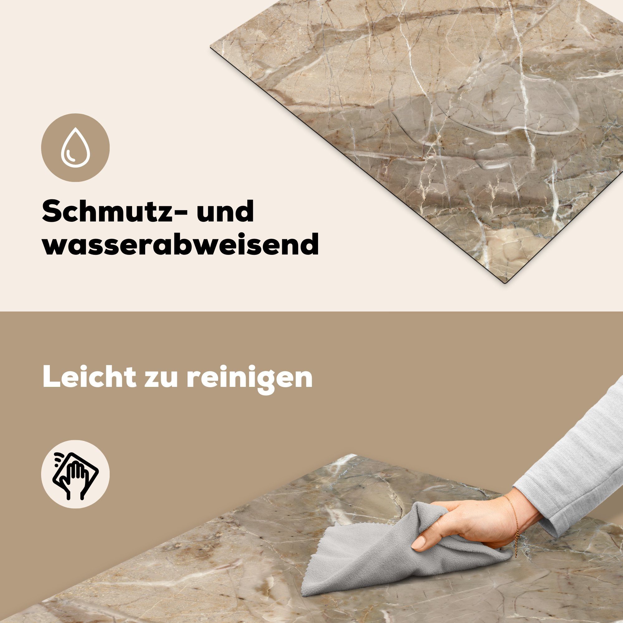 nutzbar, Arbeitsfläche Granit, Ceranfeldabdeckung Weiß cm, - Vinyl, - (1 70x52 Herdblende-/Abdeckplatte Braun - Stein MuchoWow tlg), Mobile