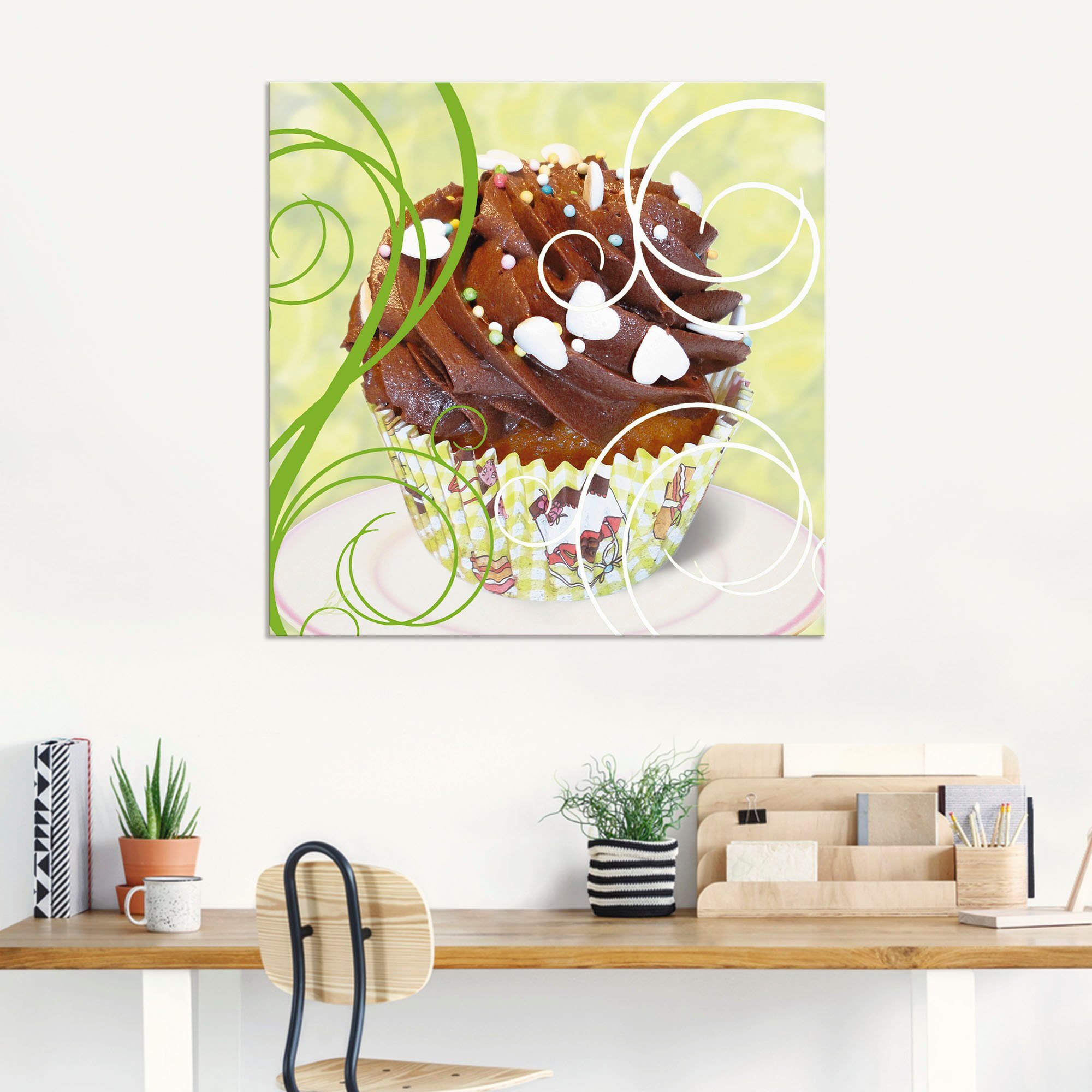 Artland Wandbild »Cupcake auf grün - Kuchen«, Süßspeisen (1 Stück), in vielen Größen & Produktarten - Alubild / Outdoorbild für den Außenbereich, Leinwandbild, Poster, Wandaufkleber / Wandtattoo auch für Badezimmer geeignet-kaufen