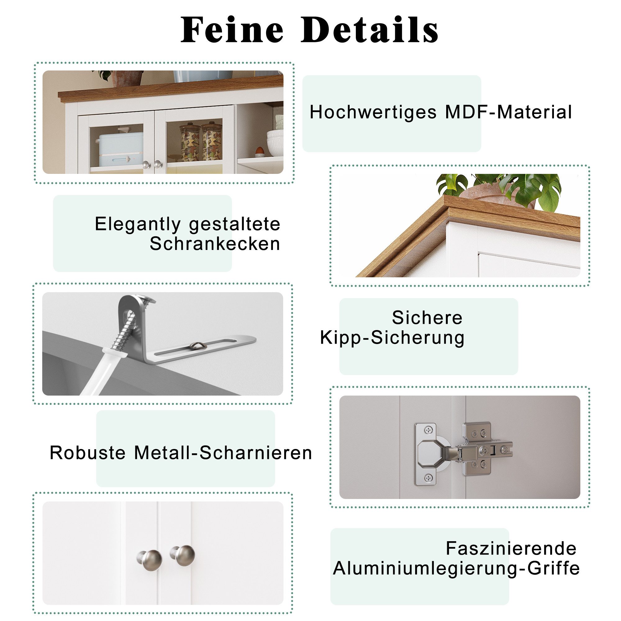 Odikalo Küchenbuffet Küchenschrank Sideboard Hochschrank mit Schublade & LED (Küchenschrank(104×40×180cm), Hochschrank Küchenbuffet, Vitrinenschrank, Buffetschr – Bild 5 von 5