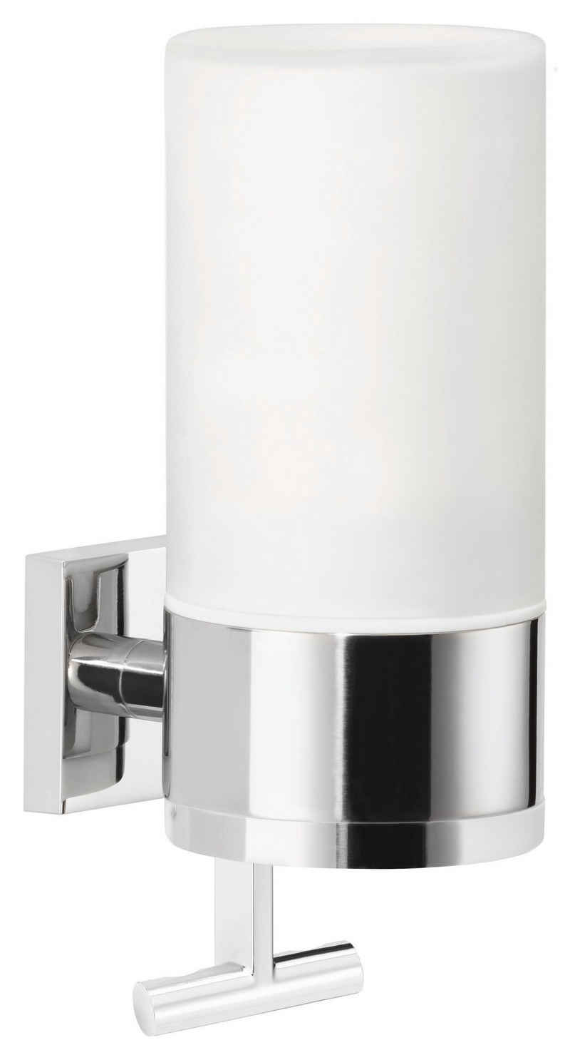 tesa Seifenspender DELUXXE Wandseifenspender ohne Bohren - 19,2 cm : 7,3 cm : 11,5 cm, (Packung, 1-tlg), selbstklebender Flüssigseifenspender - chrom - silber glänzend