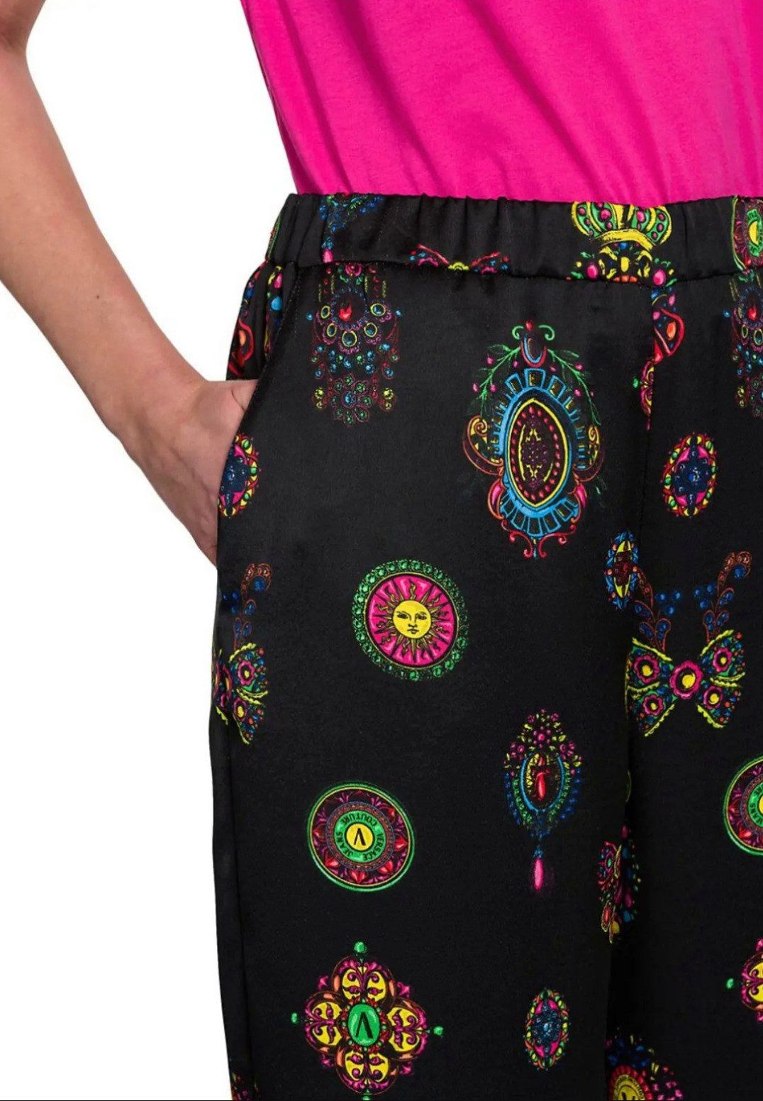 Versace Jeans Couture Loungehose Bedruckte Weite Hose Barock Leggings Pants Trousers Barock Medaillon-Motiven - Elastischer Bund - Seitentaschen