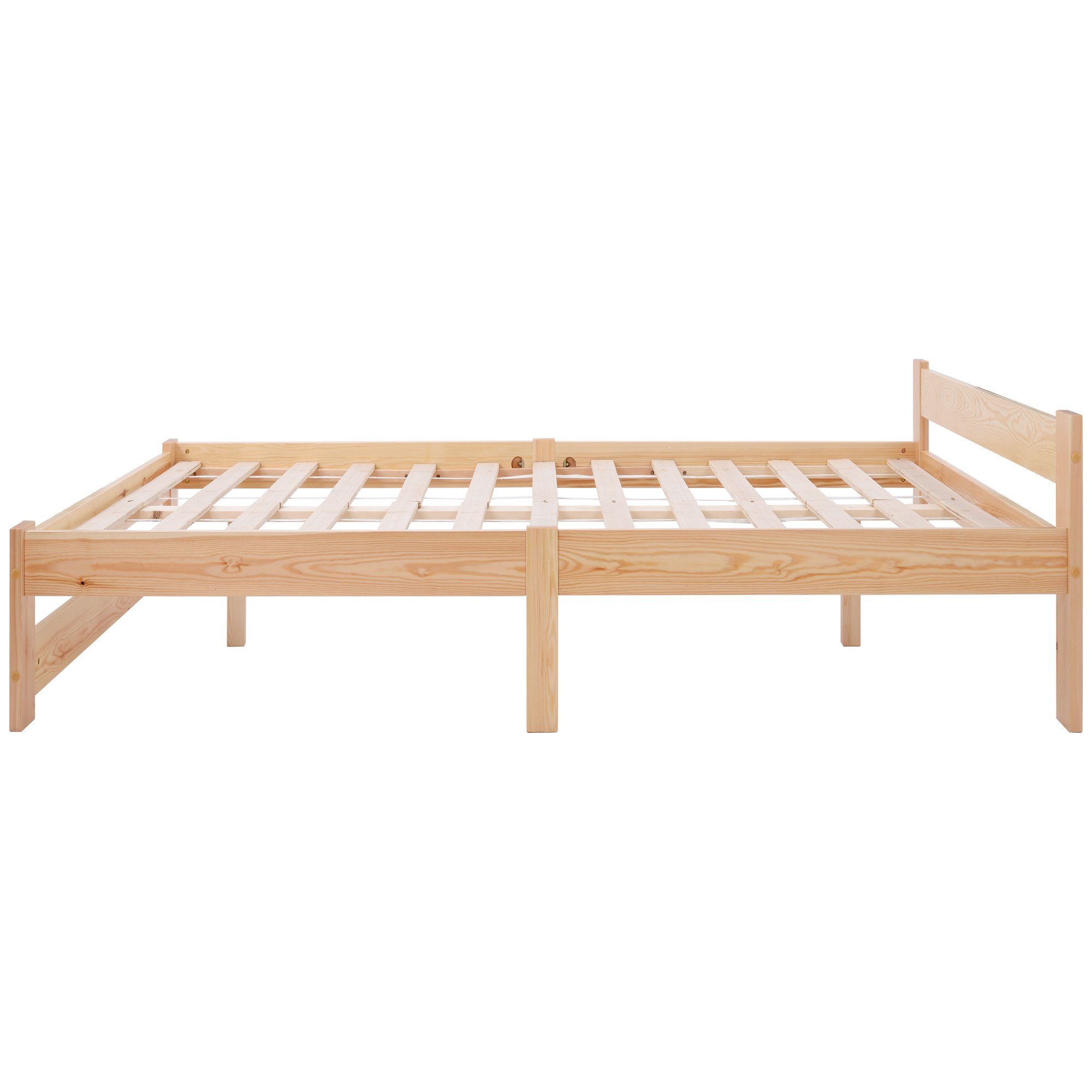 Futonbett (Doppelbett), Ehebett Massivholzbett mit Kopfteil und Lattenrost, 200x140cm