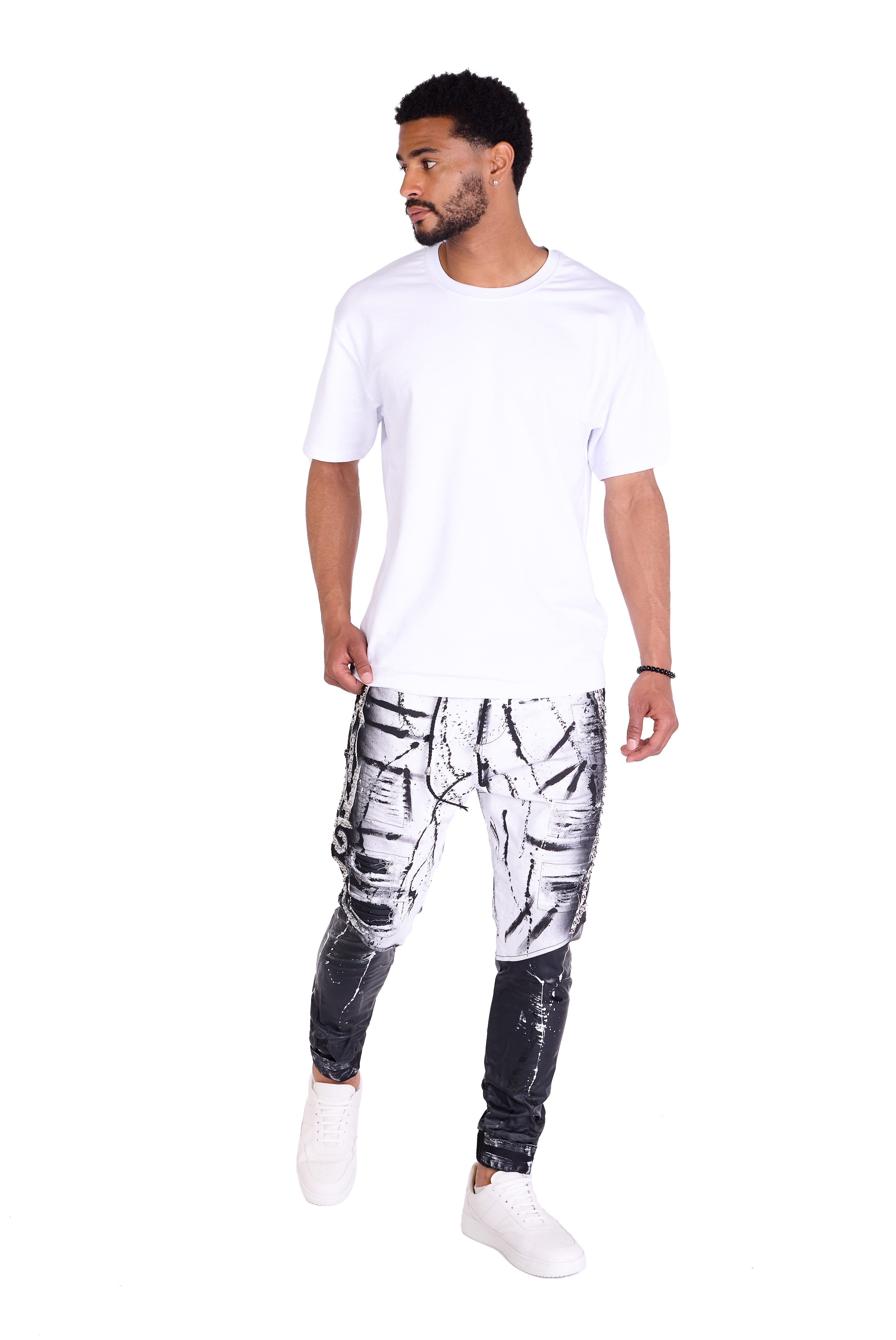 KINGZ Slim-fit-Jeans Lässige Designer Freizeithose mit Nieten