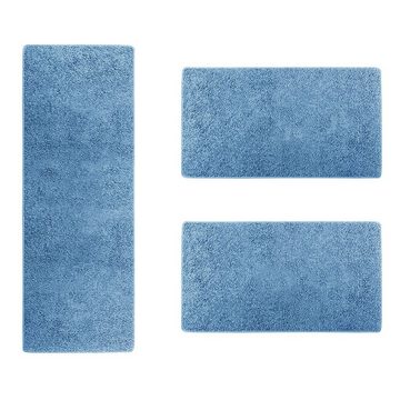Hochflor-Bettumrandung Barcelona Hellblau, 3 Größen, Teppichläufer, ideal im Schlafzimmer Floordirekt, Höhe 22 mm, (3-tlg), Shaggy