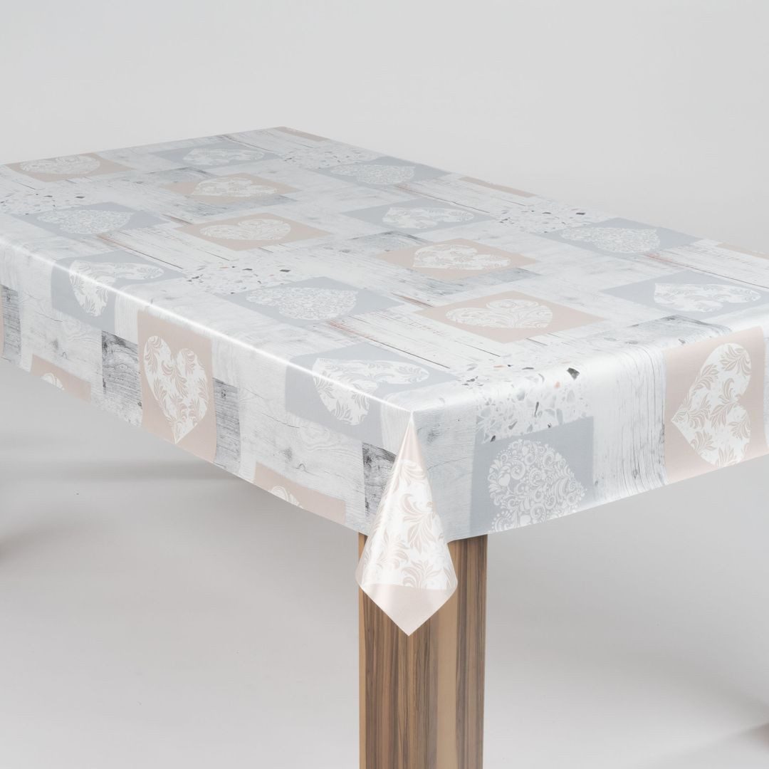 laro Tischdecke laro Wachstuch-Tischdecke Wachstischdecke Naturherzen Beige