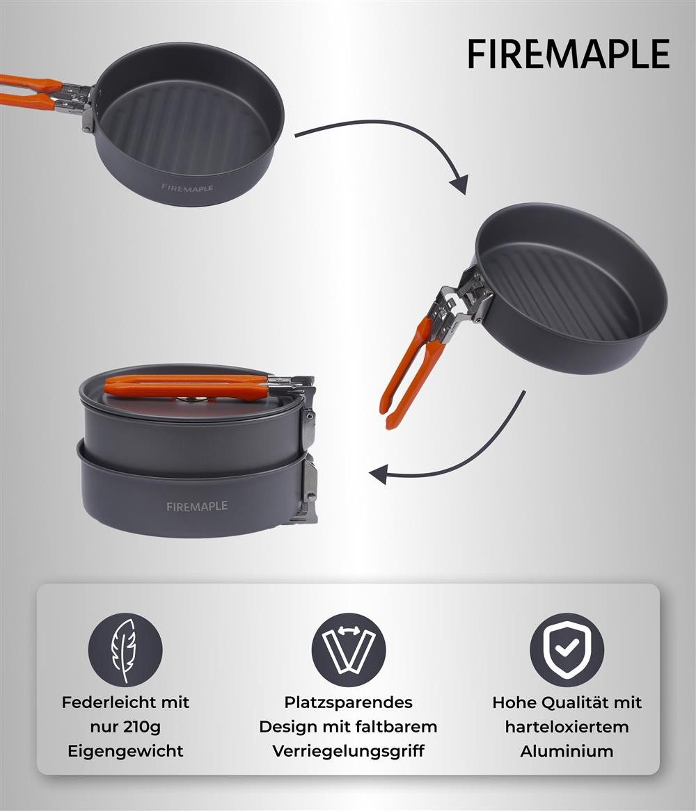 FireMaple Bratpfanne Feast FP Campingpfanne aus harteloxiertem Aluminium – 0,9 Liter, Aluminium (Campingpfanne, 1-tlg., Einzelne Campingpfanne), Antihaft-Beschichtung, faltbarer Griff, ultraleicht