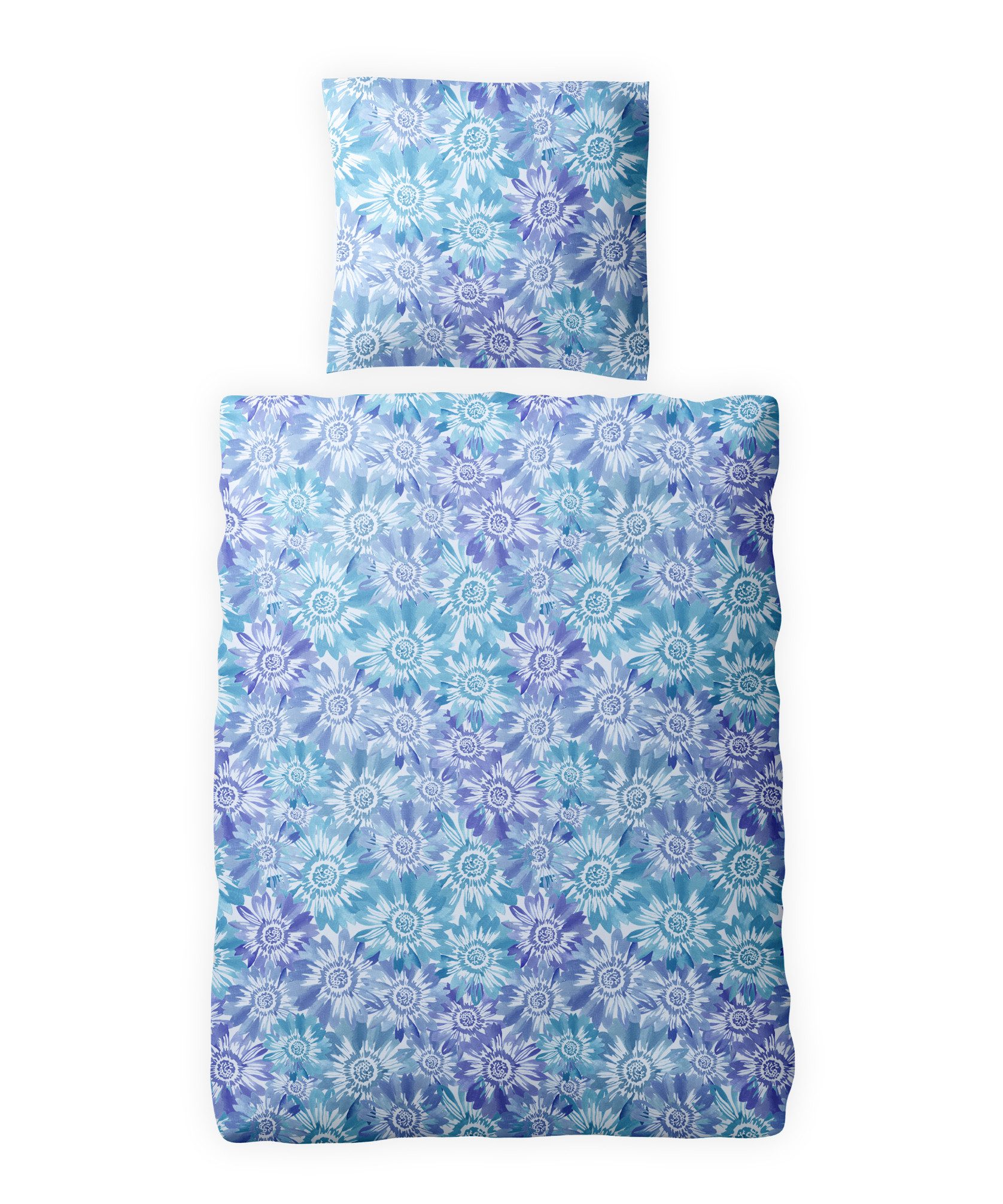 JACK Bettwäsche 135x200cm Blumen Mandala Blau, Biber, 2 teilig, tolles Design mit Reißverschluss