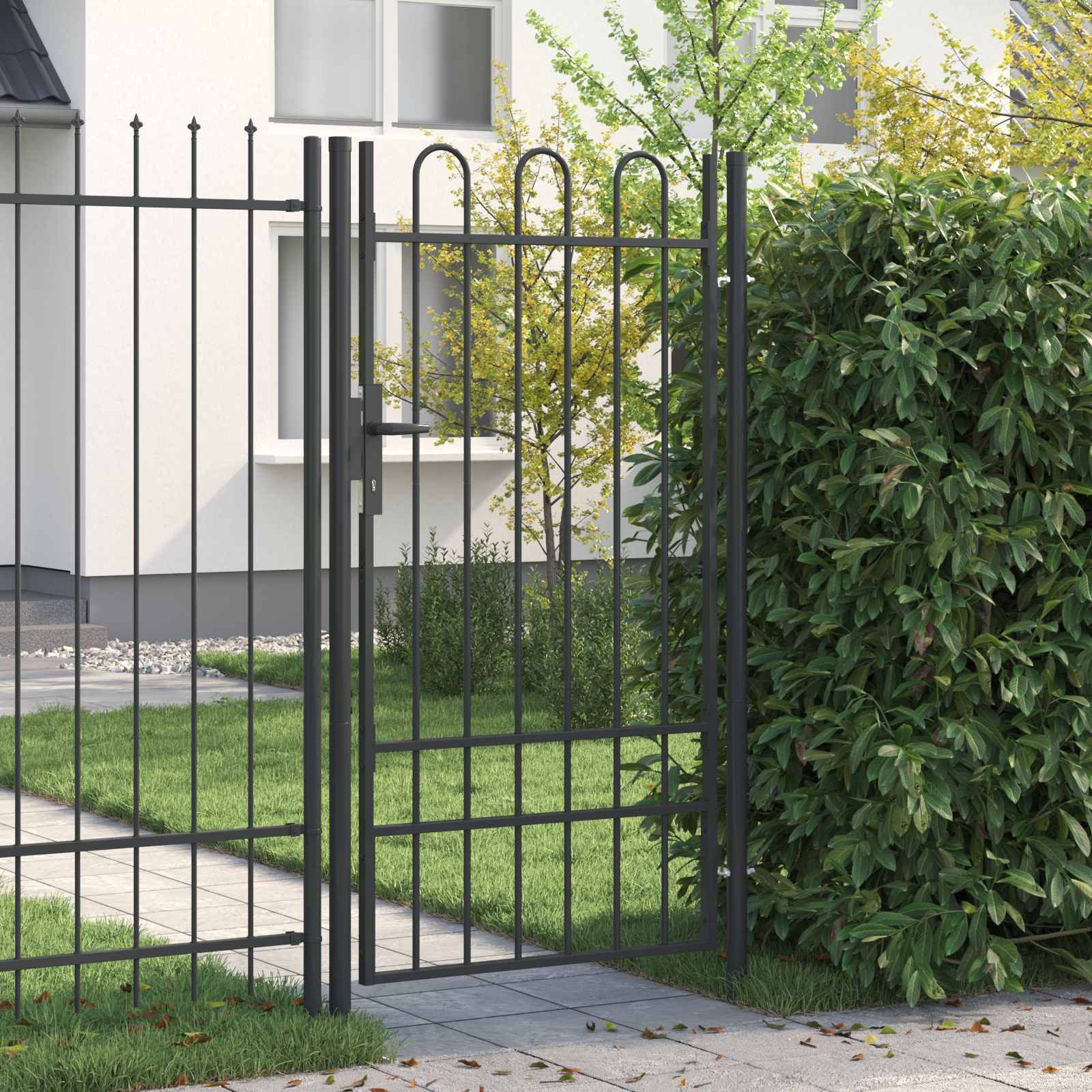 furnicato Zauneinzeltür Gartentor aus pulverbeschichtetem Stahl 103 x 225 cm Grau, Witterungsbeständiges Zauntor mit Riegeln für Vorhängeschlösser