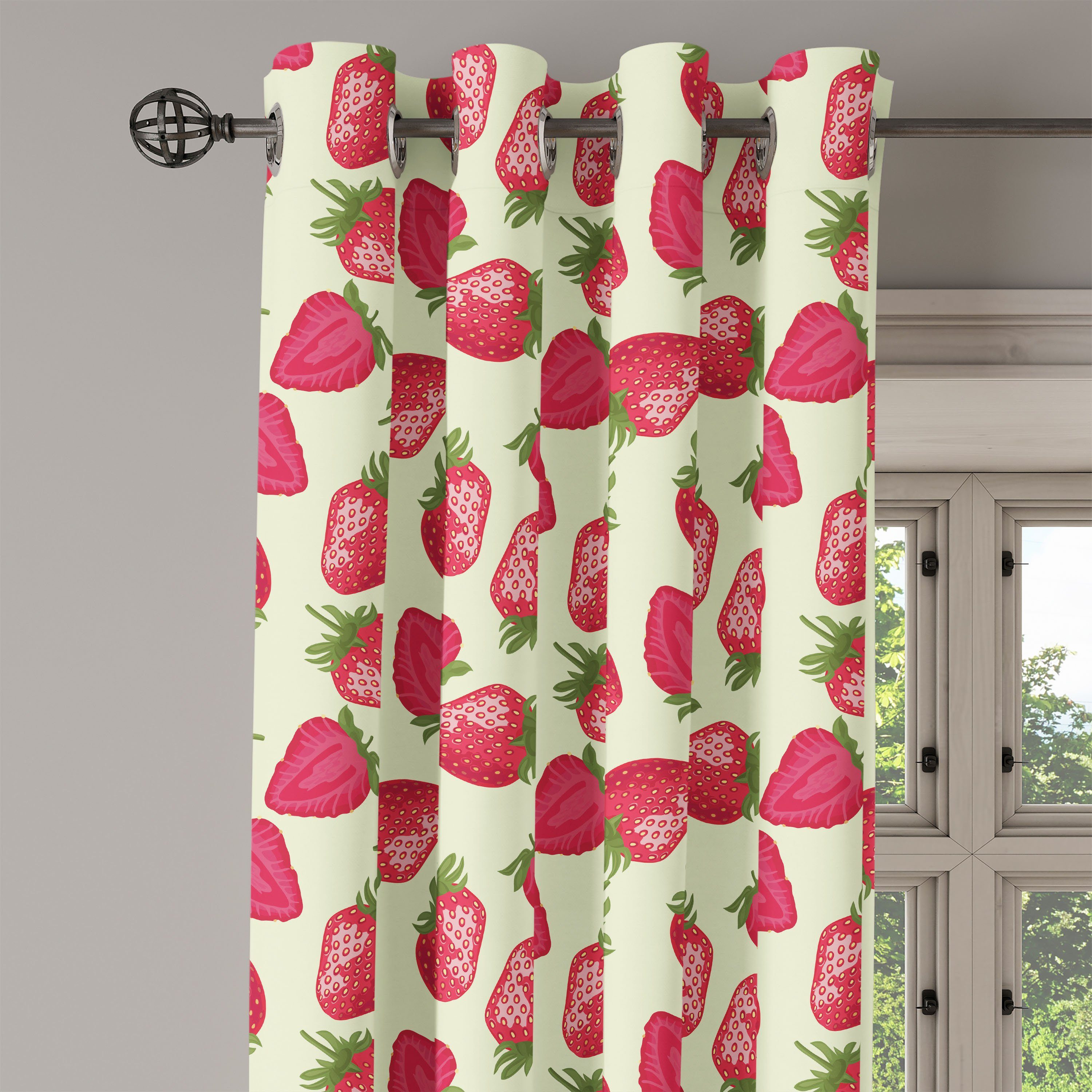 Gardine Dekorative 2-Panel-Fenstervorhänge für Erdbeeren Früchte Abakuhaus, Lebensmittel Wohnzimmer, Schlafzimmer Vivid