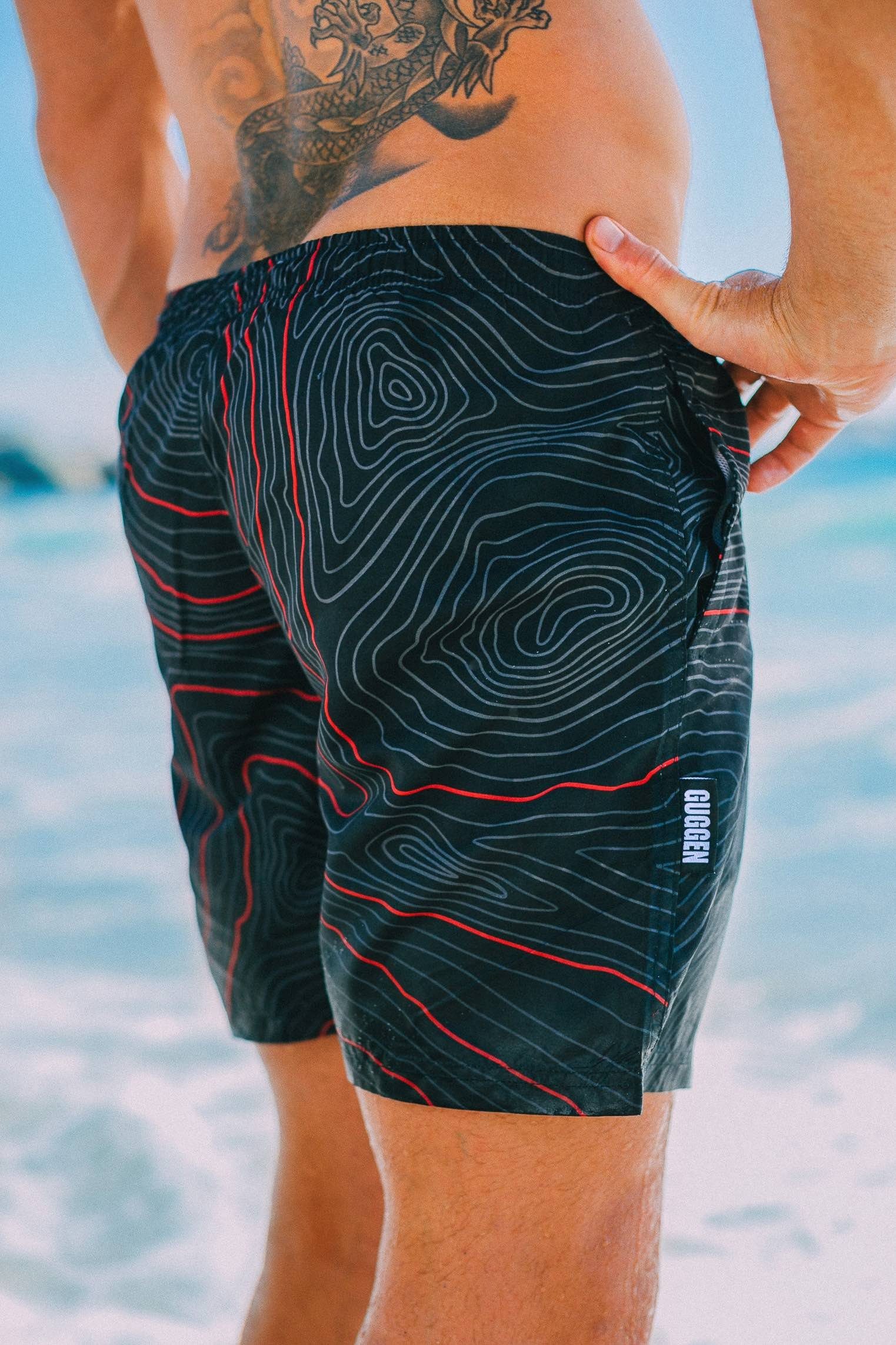 GUGGEN Mountain Badehose Herren Badehosen Badeshorts Männer Boardshort Schnelltrocknend 2335 Badeshorts, Badehose für Herren mit Gummizug und Innenslip