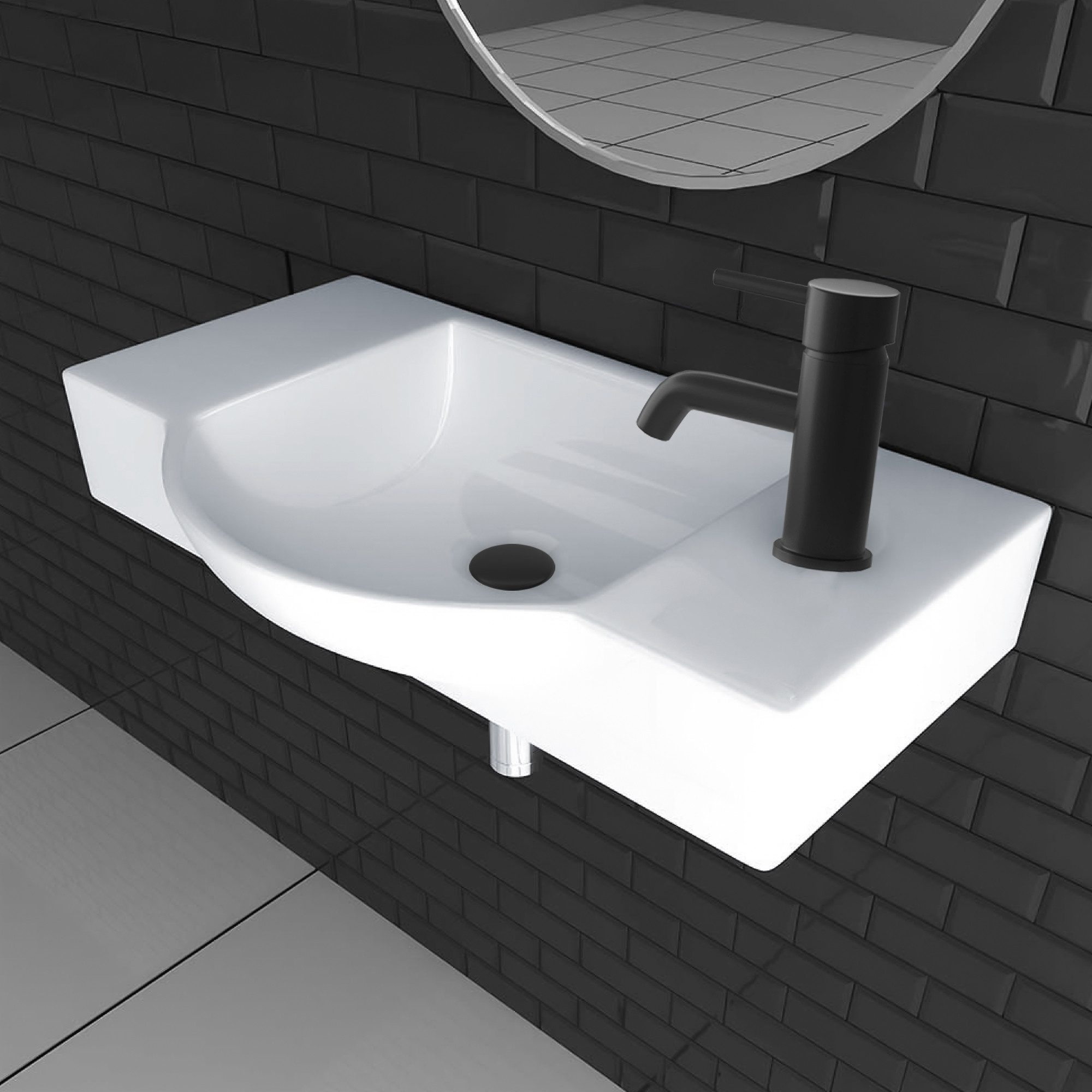 Alpenberger Раковины Waschplätze Klein Gäste WC - Keramik Handwaschbecken 55 cm Breit (Waschtisch, 1-St., Keramik Hängewaschbecken), OHNE Armatur, Ablaufventil oder Siphon