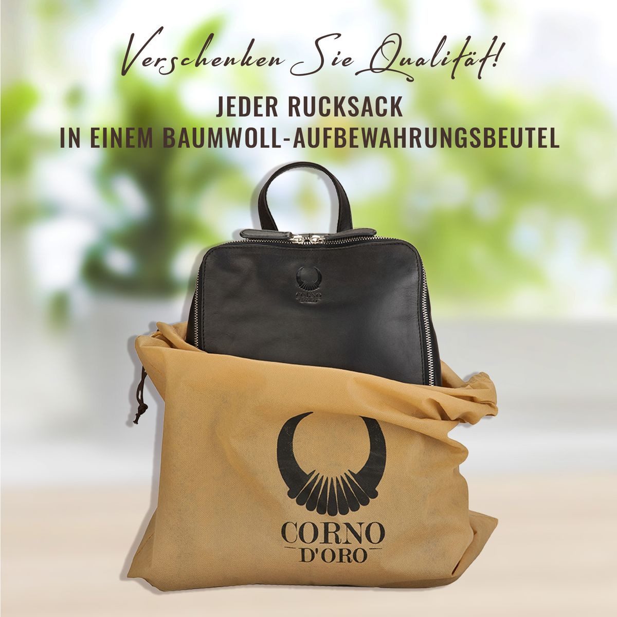 Corno d´Oro Cityrucksack Handmade Rucksack Damen Echt Leder Vintage Schwarz, Elegant, für 14 Zoll Laptop geeignet