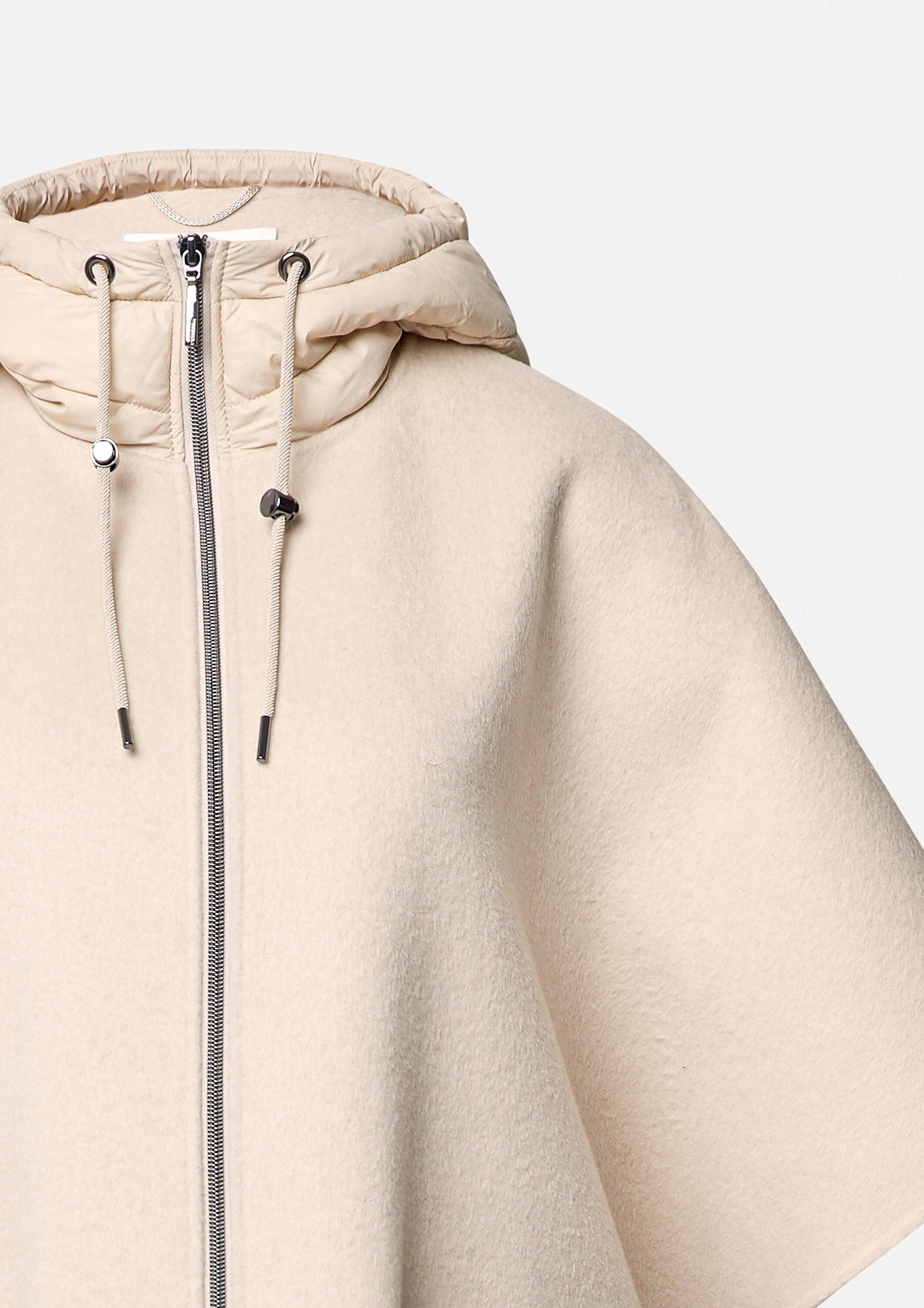 comma Poncho Outdoor-Umhang Woll-Cape mit wattierter Kapuze und aufgesetzten Taschen
