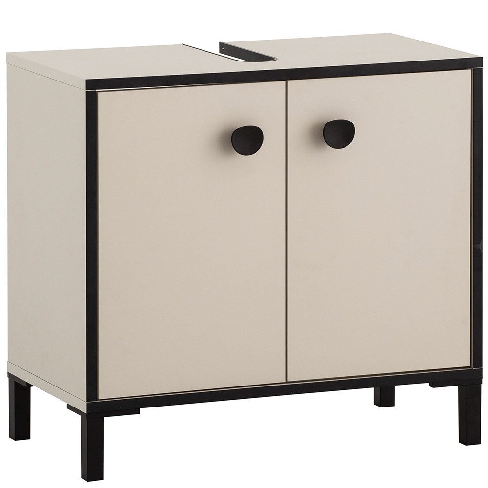Lomadox Hochschrank ELMIRA-80 60 cm breit, Beige mit Mattschwarz, Modern