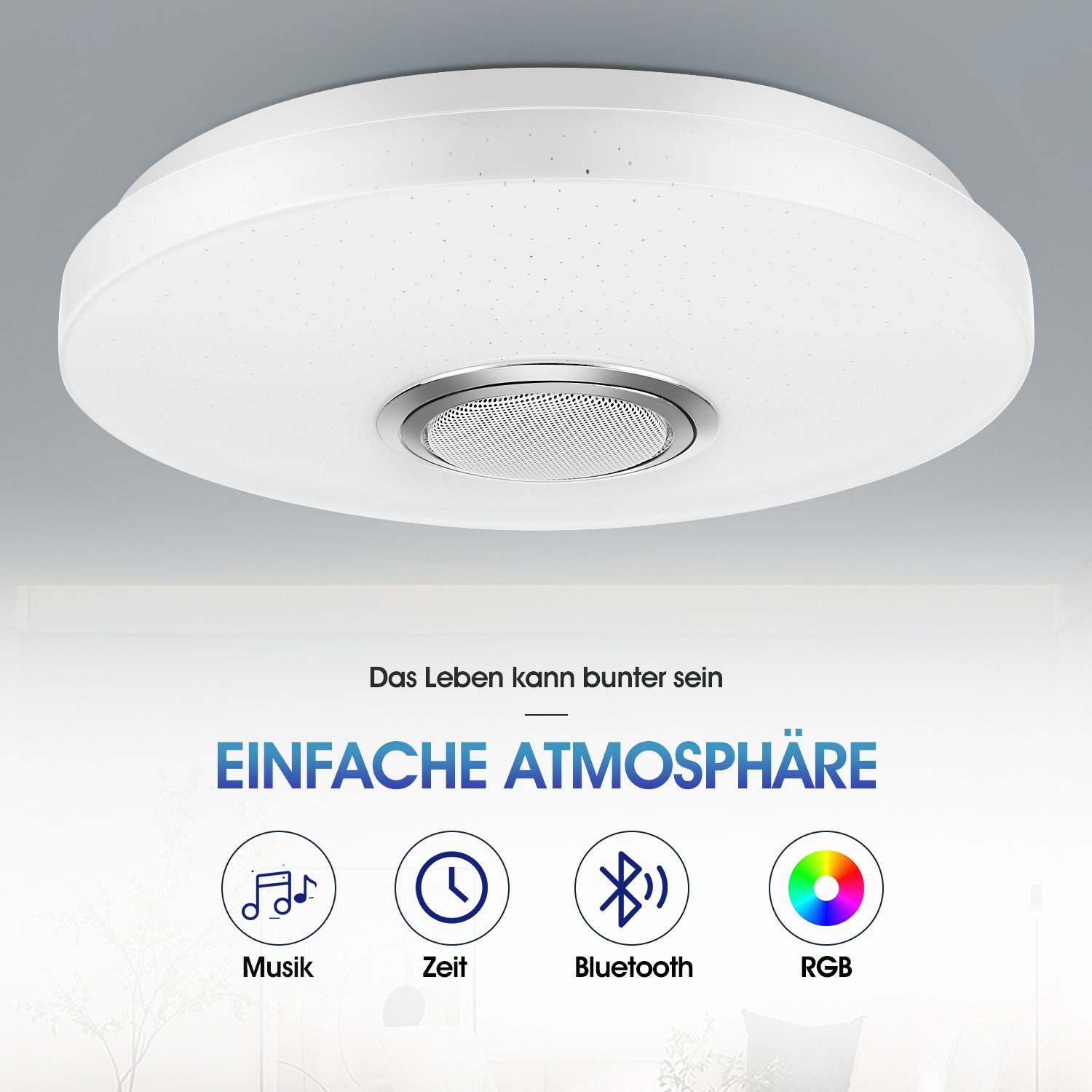 Deckenlampe integriert, Badezimmer LETGOSPT Tageslichtweiß, Ø Lautsprecher für 30cm Φ Bluetooth, 30cm, fest Bluetooth Dimmbar, Fernbedienung RGB APP Schlafzimmer 60W Deckenleuchte Wohnzimmer LED LED RGB-Funktion, RGB, -