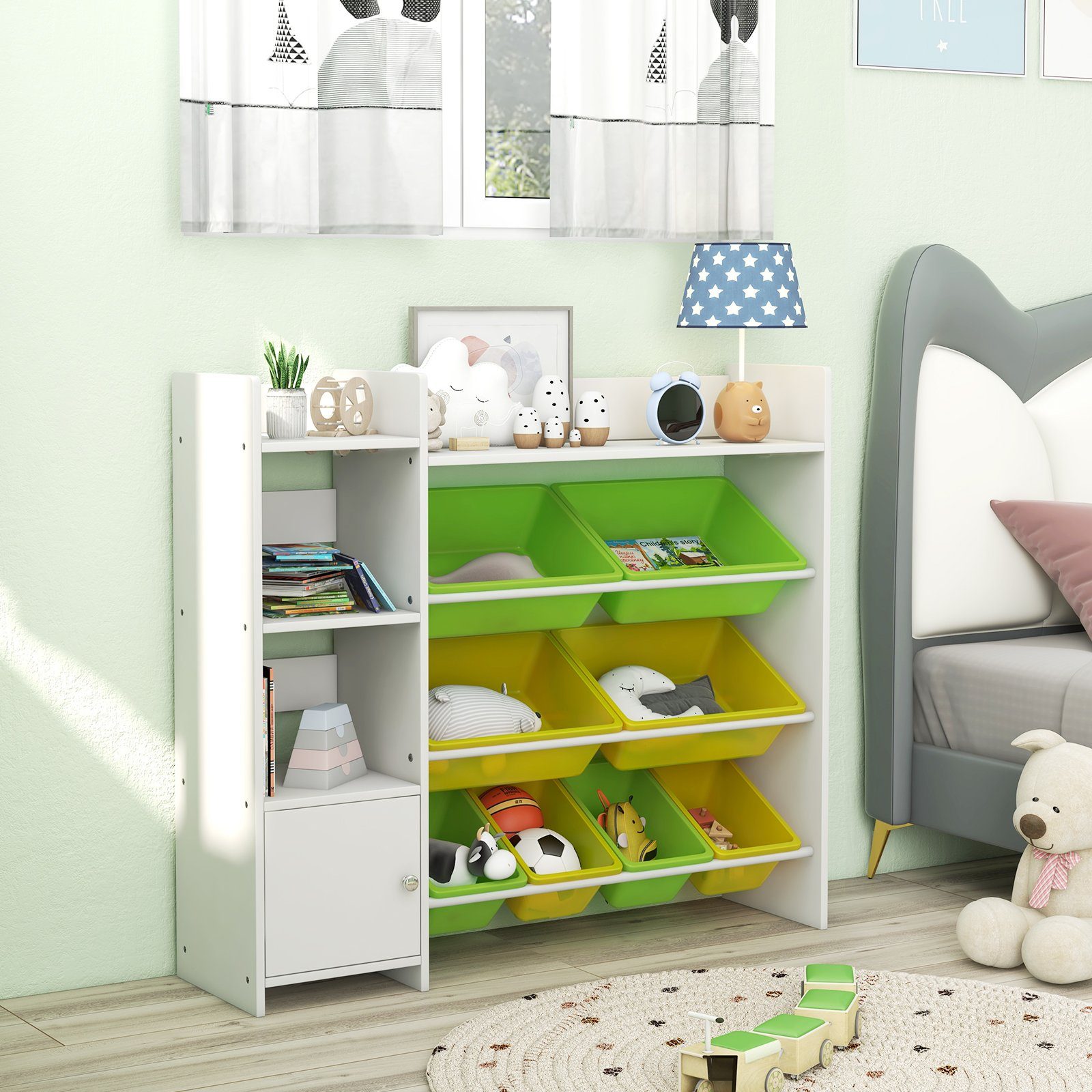 COSTWAY Kinderregal, Spielzeugregal Kinder, mit Boxen, günstig online kaufen