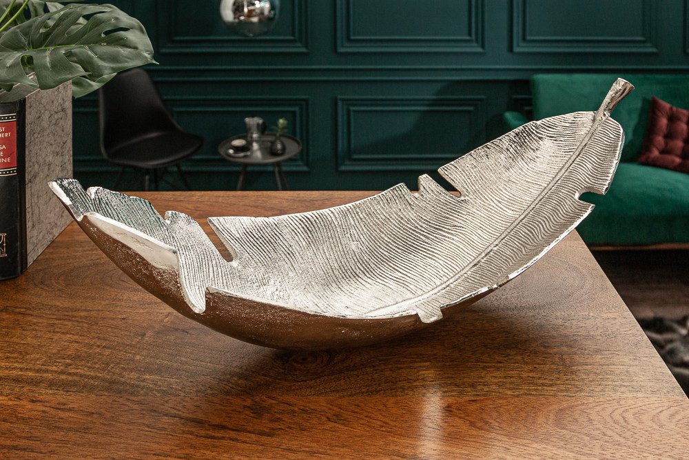 riess-ambiente Dekoschale SILVER LEAF 62cm silber (Einzelartikel, 1 St), Esszimmer · Metall · Blatt Design · Handarbeit · Kunst · Wohnzimmer