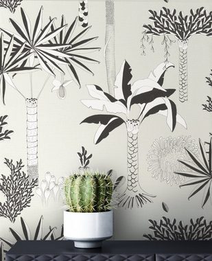 Newroom Vliestapete, Grau Tapete Modern Palmen - Dschungeltapete Mustertapete Schwarz Weiß Tropisch Floral Blätter Dschungel für Wohnzimmer Schlafzimmer Küche