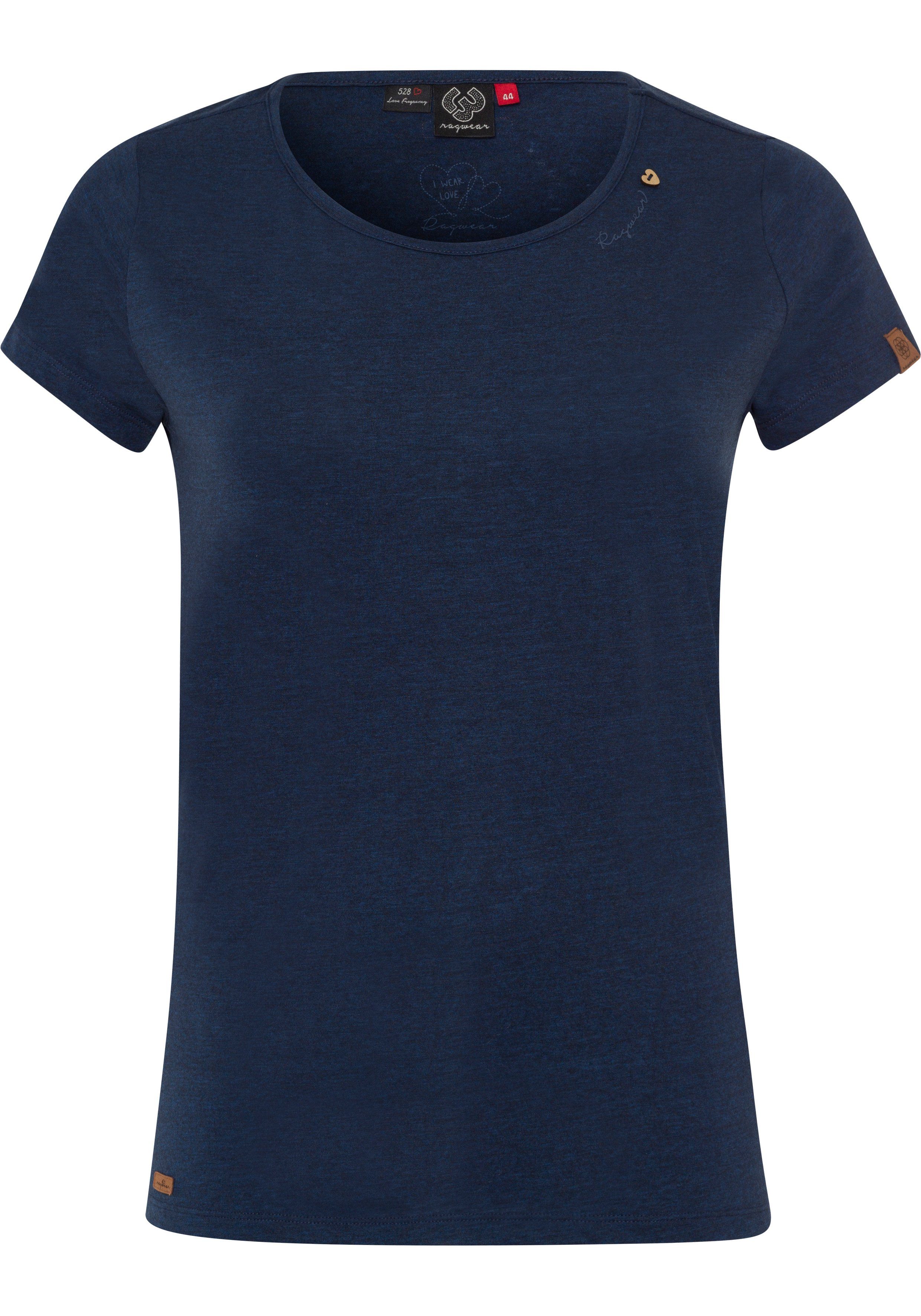 T-Shirt Zierknopf-Applikation natürlicher Logoschriftzug PLUS A in mit und MINT Holzoptik 2028 navy Ragwear Plus