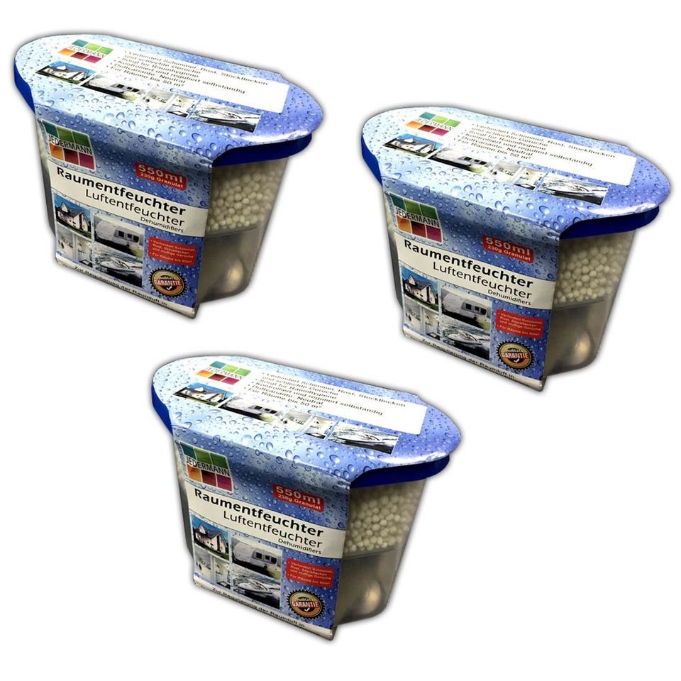 Granulat-Luftentfeuchter 3x Raumluftentfeuchter Inkl. 230g Granulat Lufttrockner