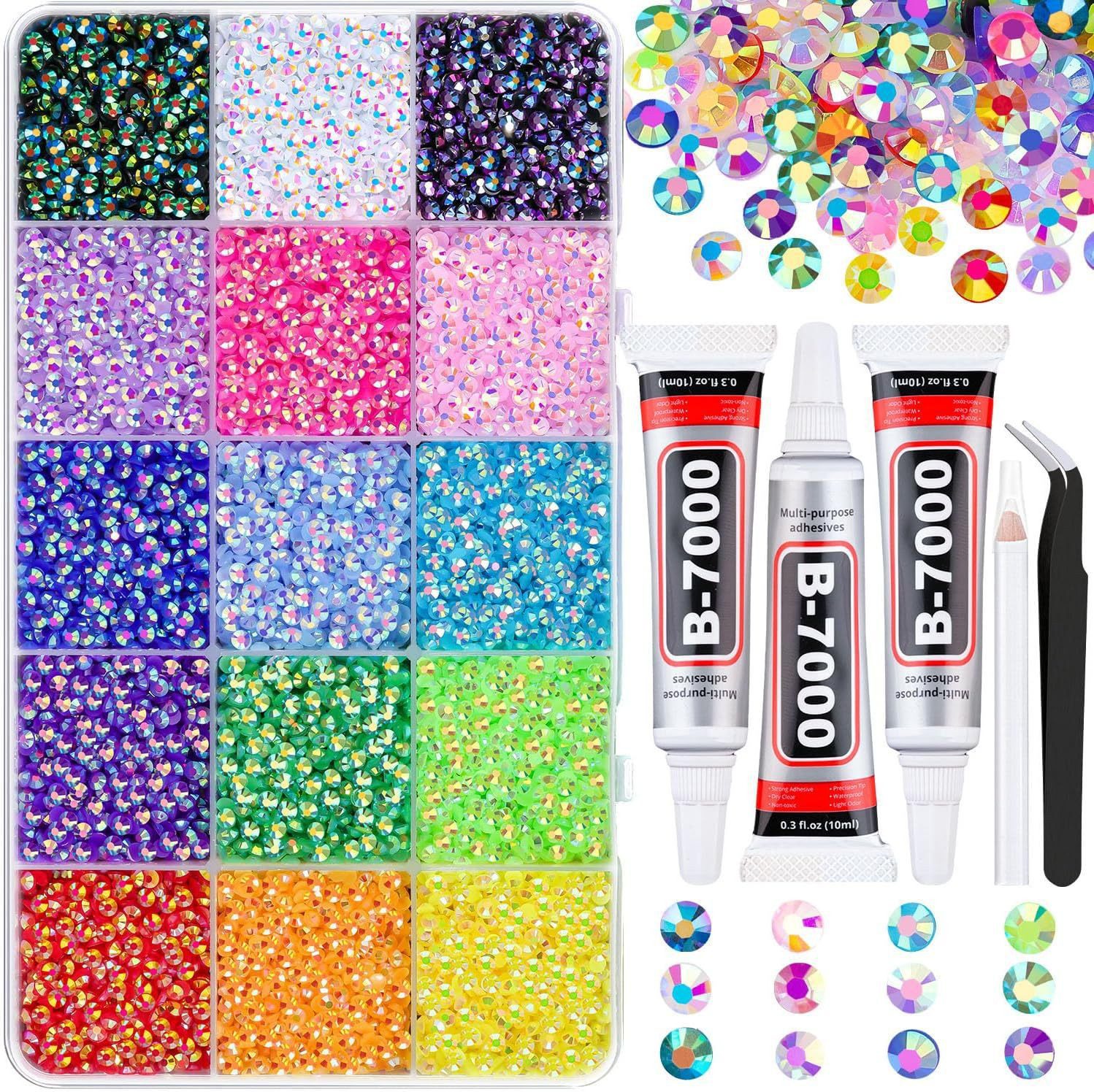 Zaewry Kreativset Jelly Strasssteine,Kit with Glue and Pen,Glitzersteine Bedazzling Kit, (15-tlg), für Nailart Gesichtsbemalung Kostüme und Andere DIY-Kreatione