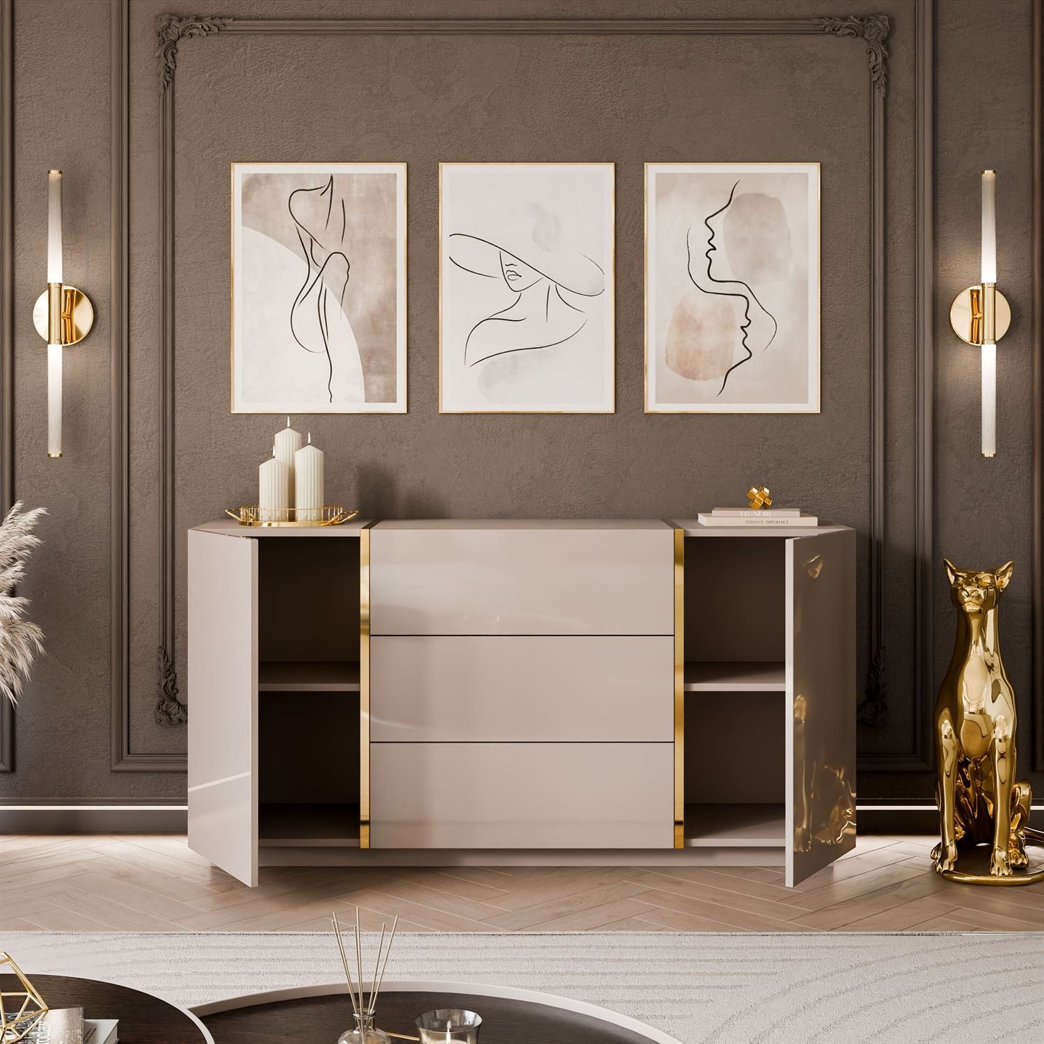 Lookway Kommode mit Schubladen ONYX Kaschmir Hochglanz 158 cm