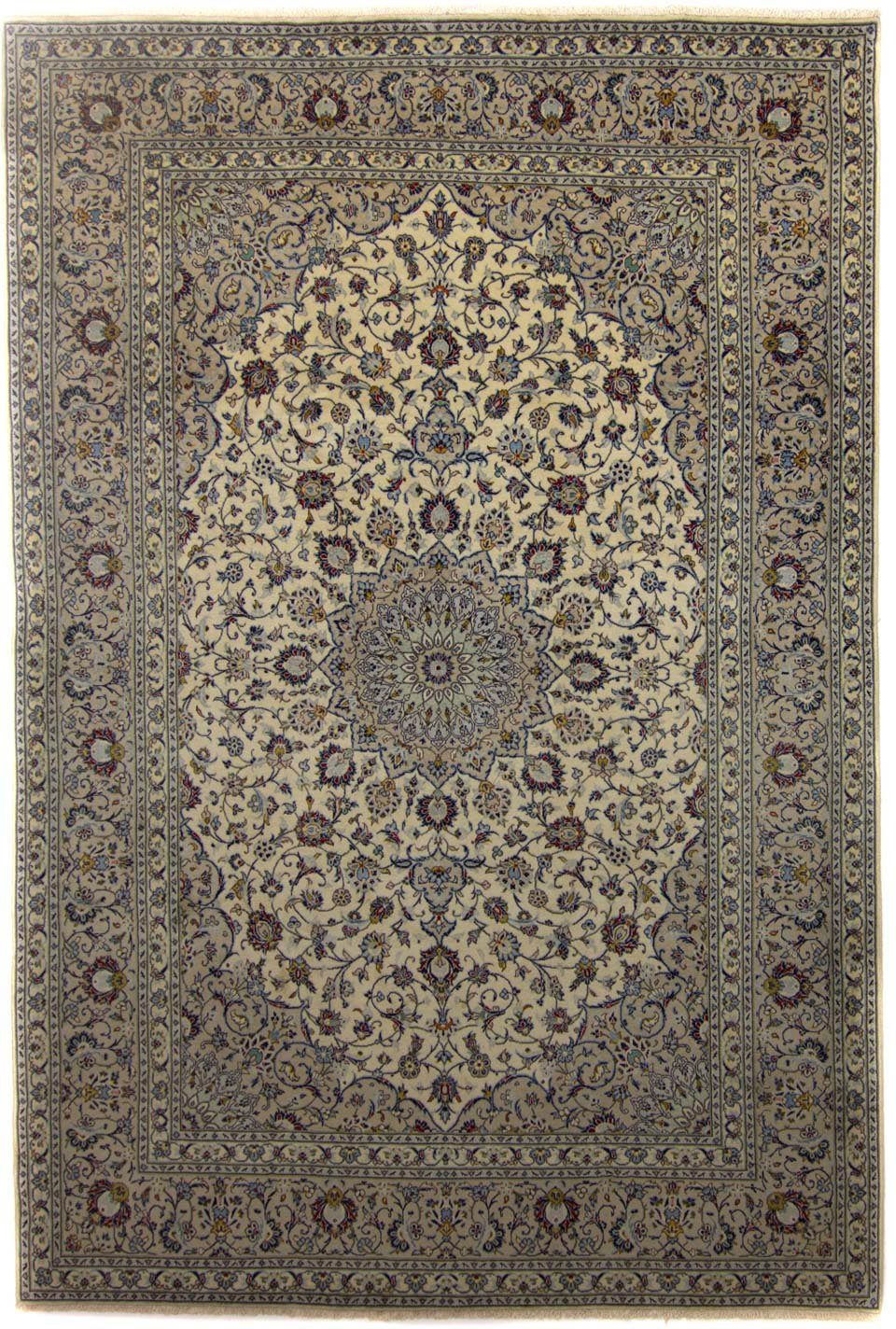 Wollteppich Keshan Medaillon Beige chiaro 354 x 245 cm, morgenland, rechteckig, Höhe: 10 mm, Unikat mit Zertifikat