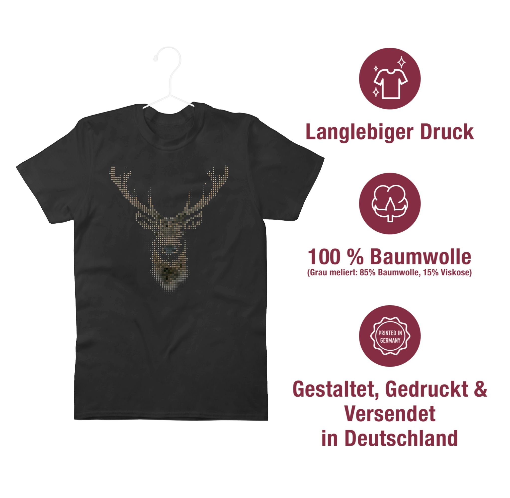 01 Kleidung Weihachten Schwarz Pixel Shirtracer T-Shirt Hirsch
