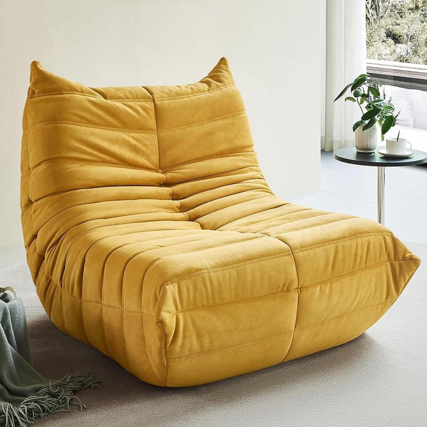 LuxusKollektion Loungesessel Ecksitzsack Kaminsessel Bodensofa Akzentstuhl Gelb