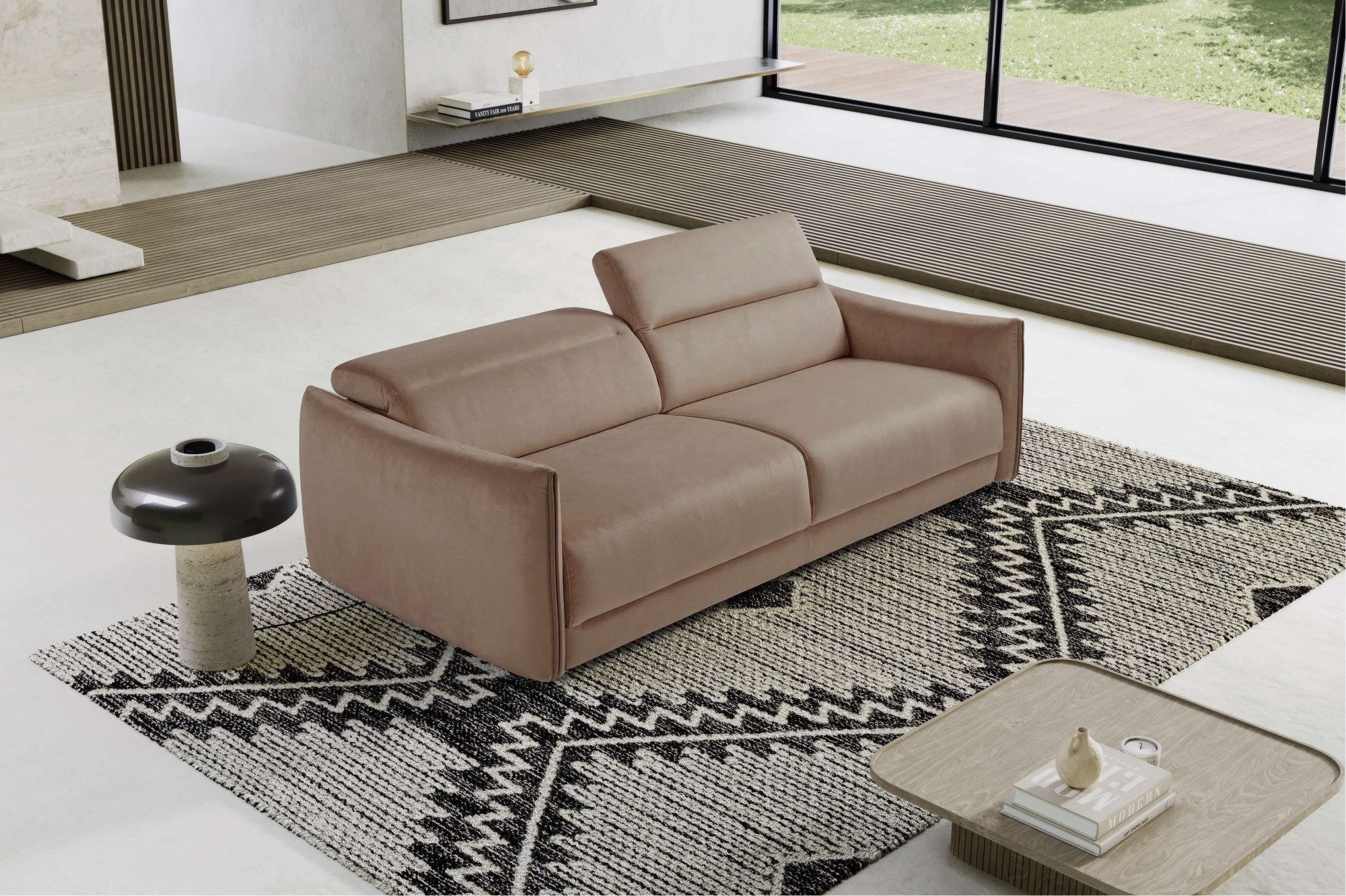 Egoitaliano Schlafsofa FOX, Made in Italy-Designsofa mit Dauerschlaffunktion,Breite 216 cm, 1 Teile, Bettsofa, Luxus-Microfaser mit verstellbaren Kopfstützen