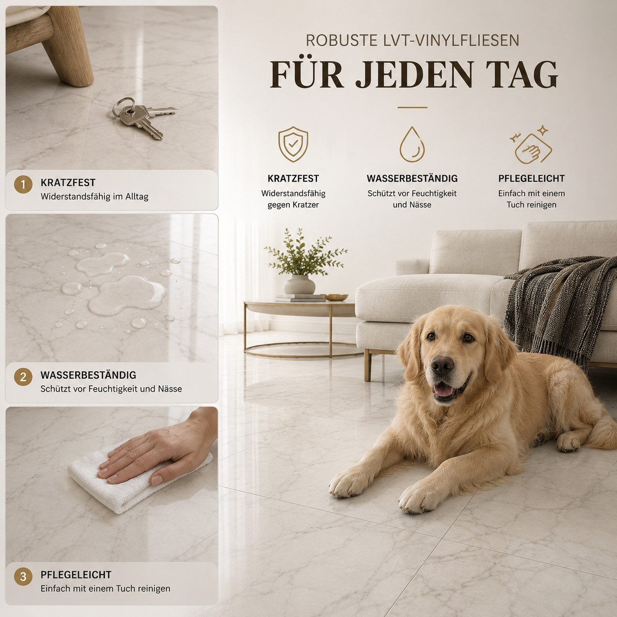 Berti Graf Designboden LVT Vinylboden selbstklebend 2 mm in Marmor- und Betonoptik, selbstklebend – Bild 5 von 5