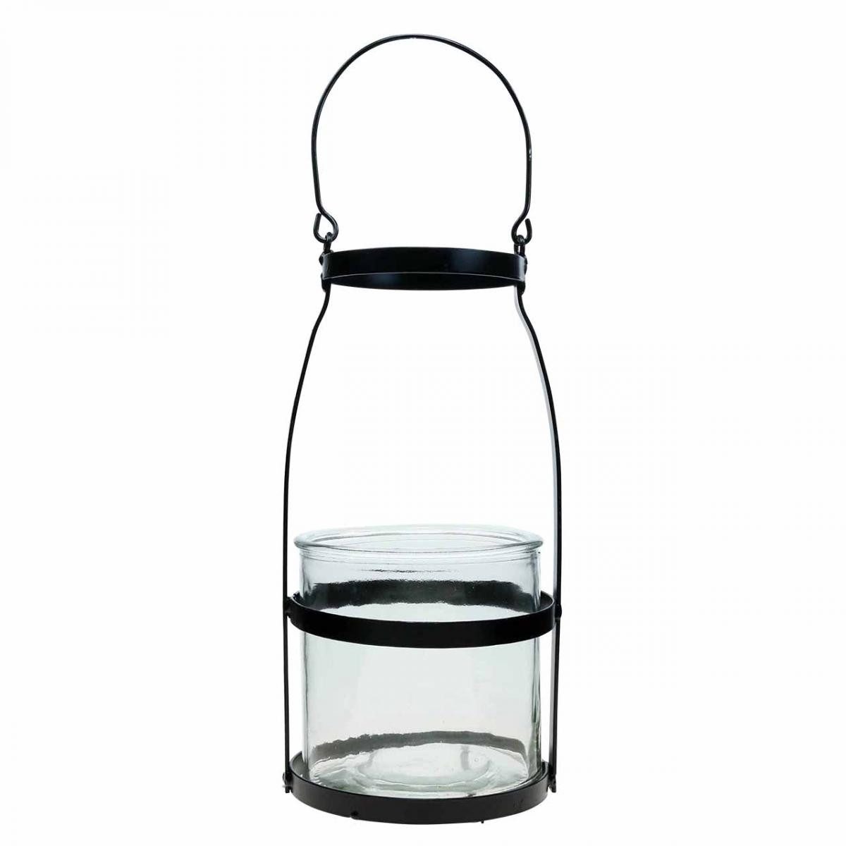 Windlicht Windlicht Glas Henkel Metall Deko Kerzenhalter Schwarz H25cm