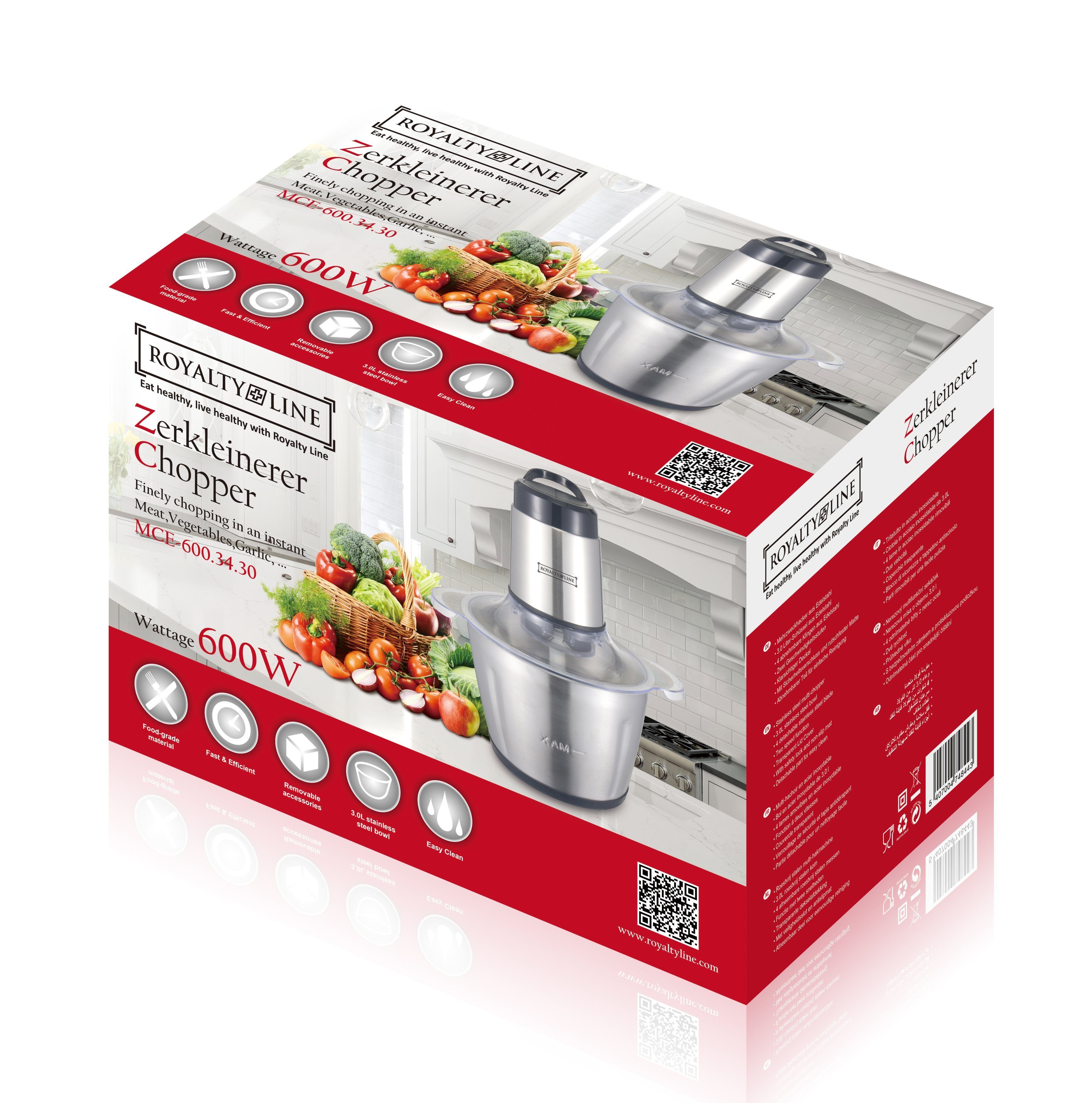 Royalty Line Zerkleinerer Food Processor Zerkleinerer Mixer Fleischwolf 600W Royalty Line
