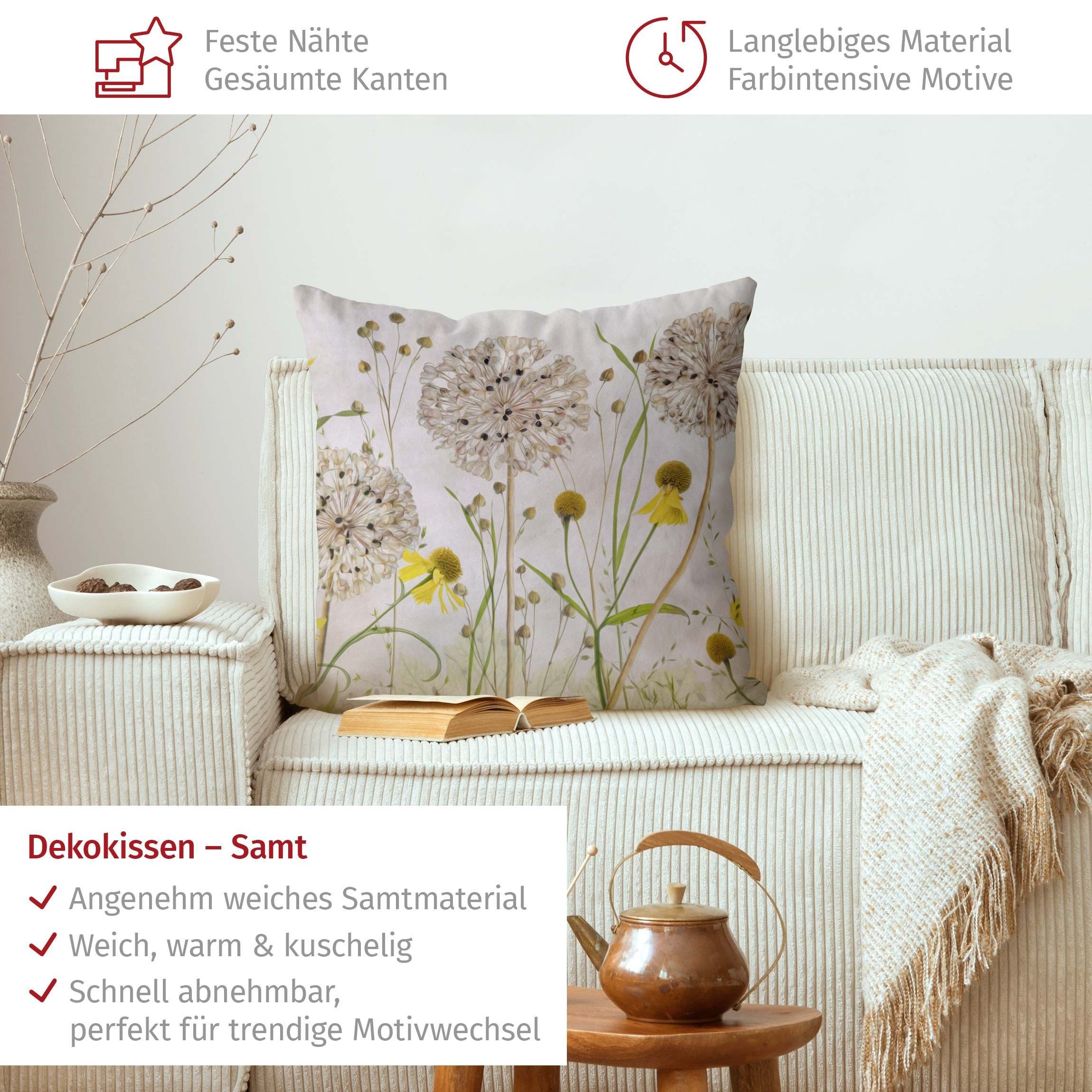 Bilderdepot24 Dekokissen drinnen Kissenhülle/ Sofakissen/ Zierkissen Kissenhülle beige Blumen L, Bezug mit / ohne Füllung Zierkissen Outdoor Sofa Bett