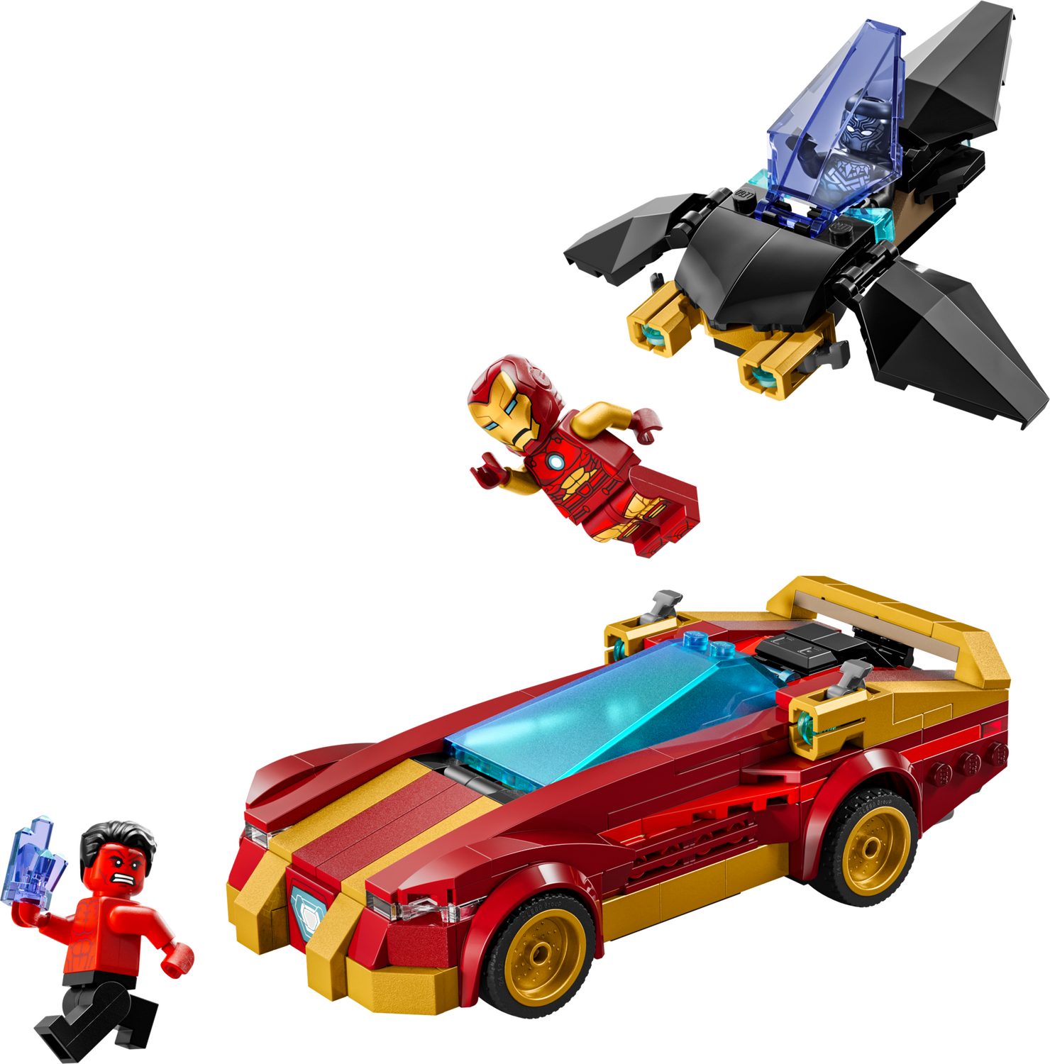 Marvel 76310 Iron Man Auto und Black Panther vs. Red Hulk Spielbausteine