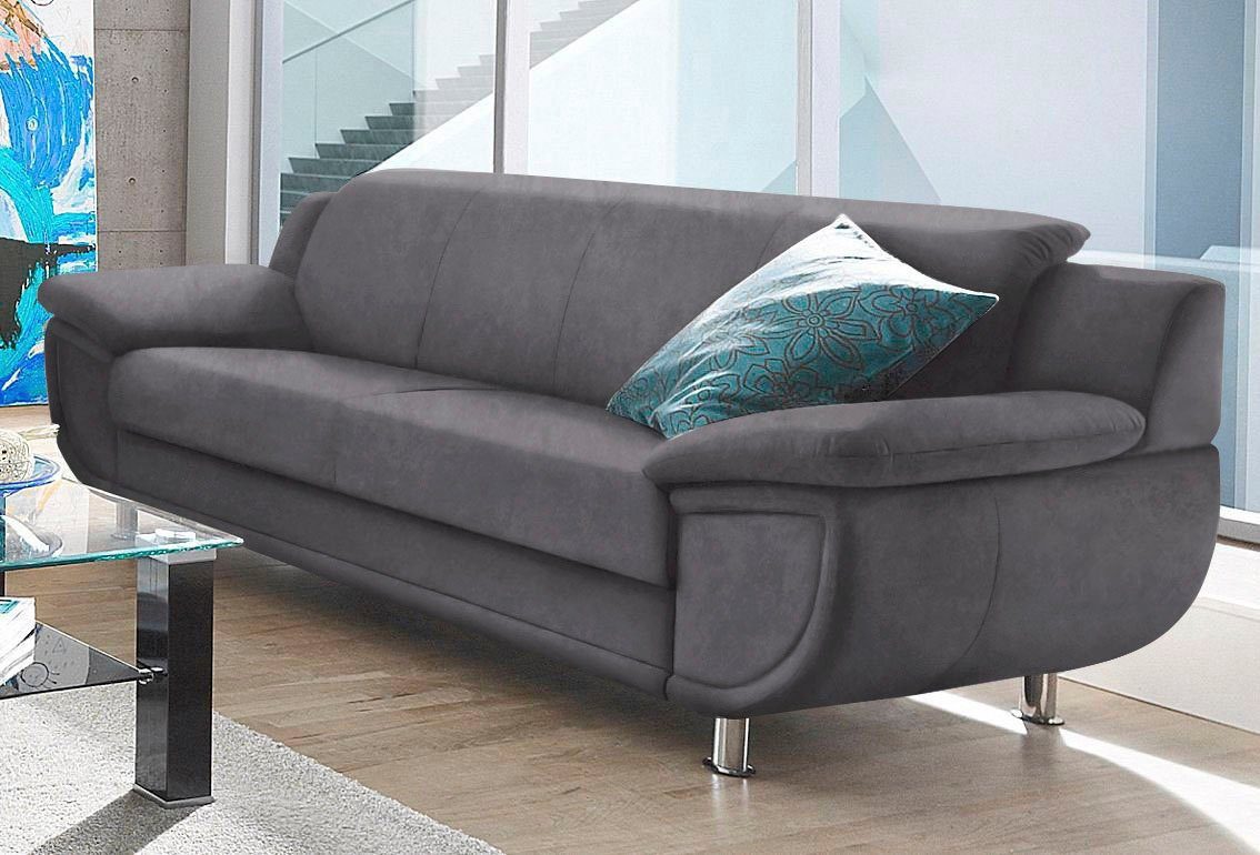 TRENDMANUFAKTUR 3-Sitzer Rondo, Breite 207 cm, breite Armlehnen, Füße chromfarben, wahlweise mit Federkern, pflegeleichte Bezügen, Unser Dauertiefpreis