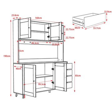 FUFU&GAGA Buffet Küchenschrank mit 4 Türen und 4 Schubladen B 160cm,H 190 cm